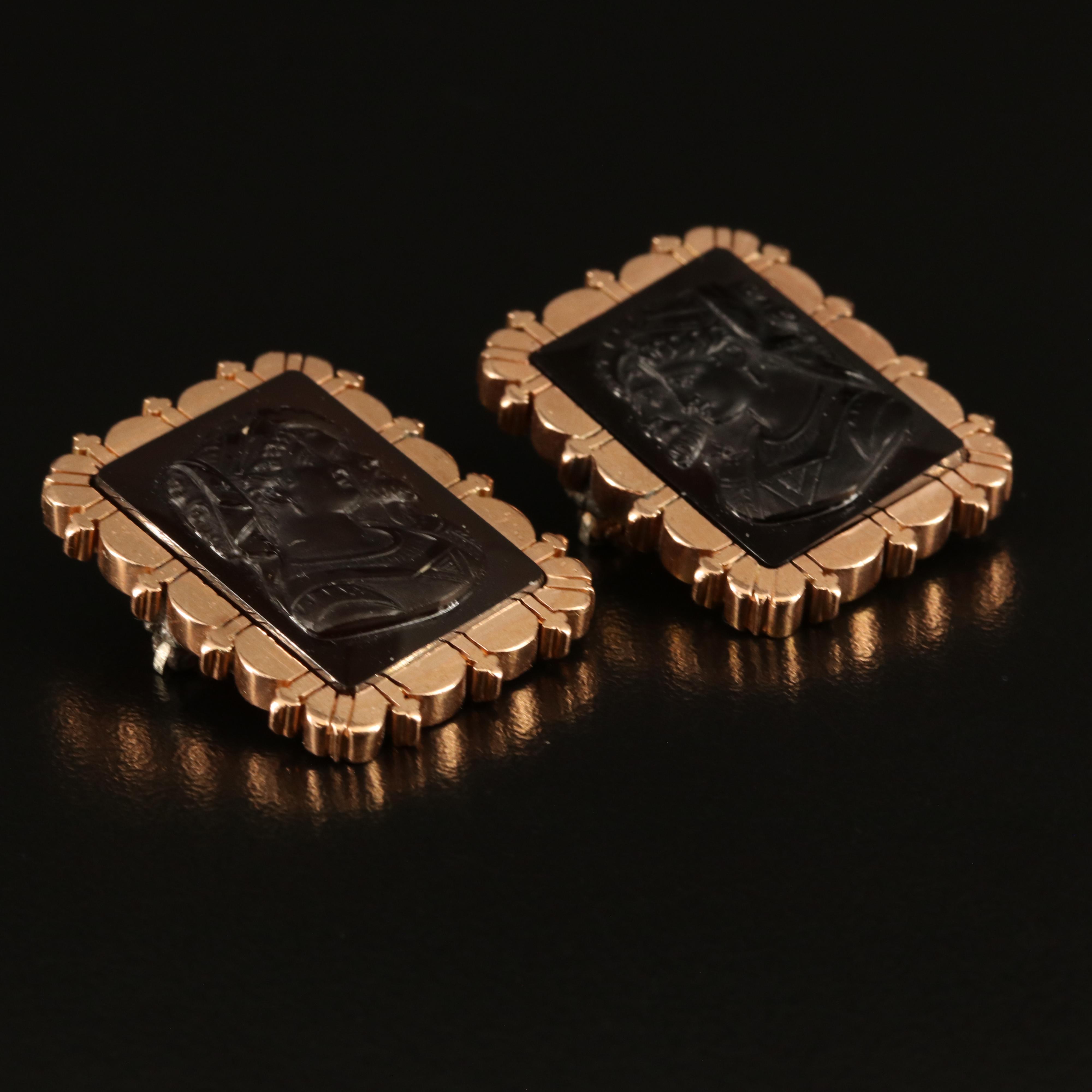 Victorian 14K Rose Gold Capita Jugata Cameo Pin Set