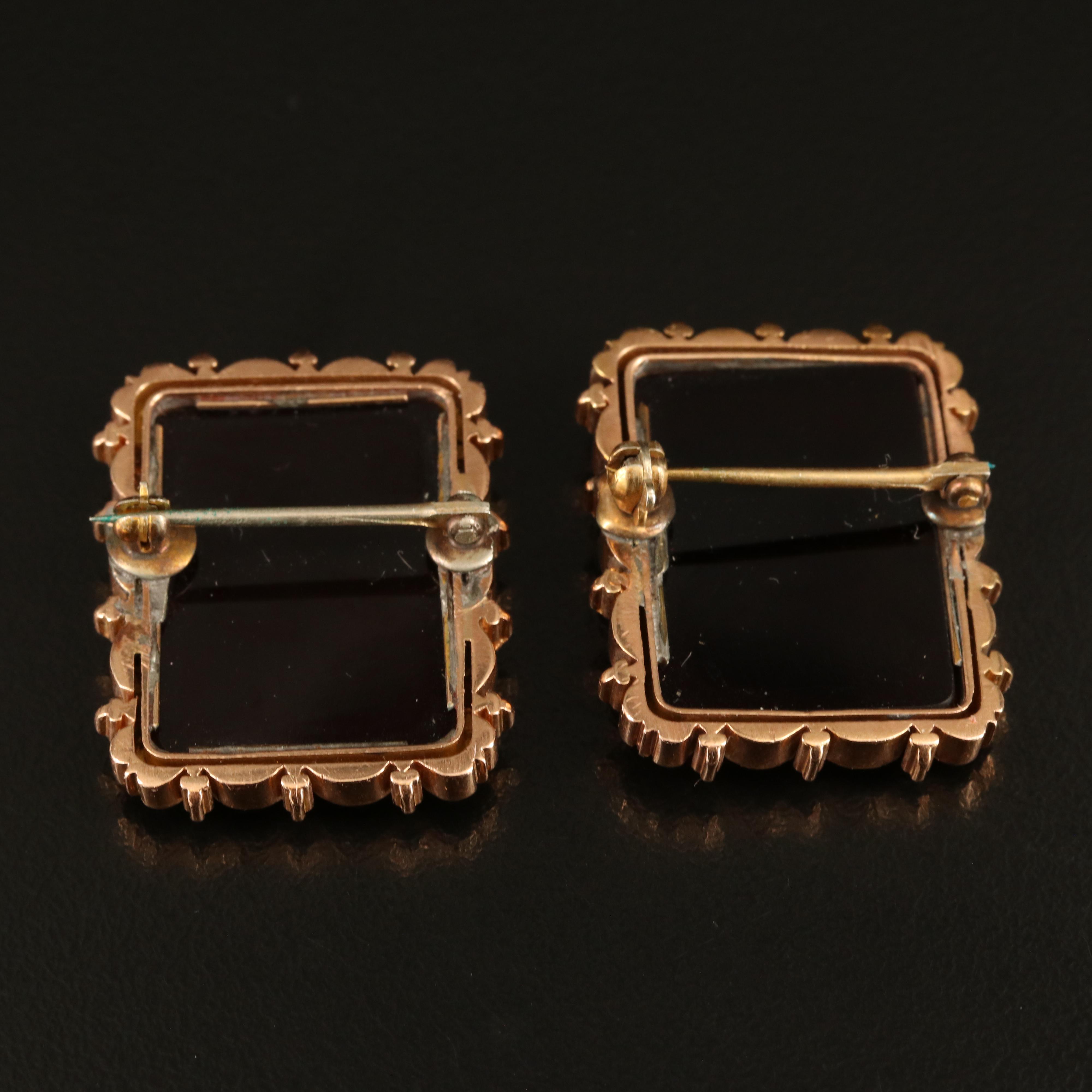 Victorian 14K Rose Gold Capita Jugata Cameo Pin Set