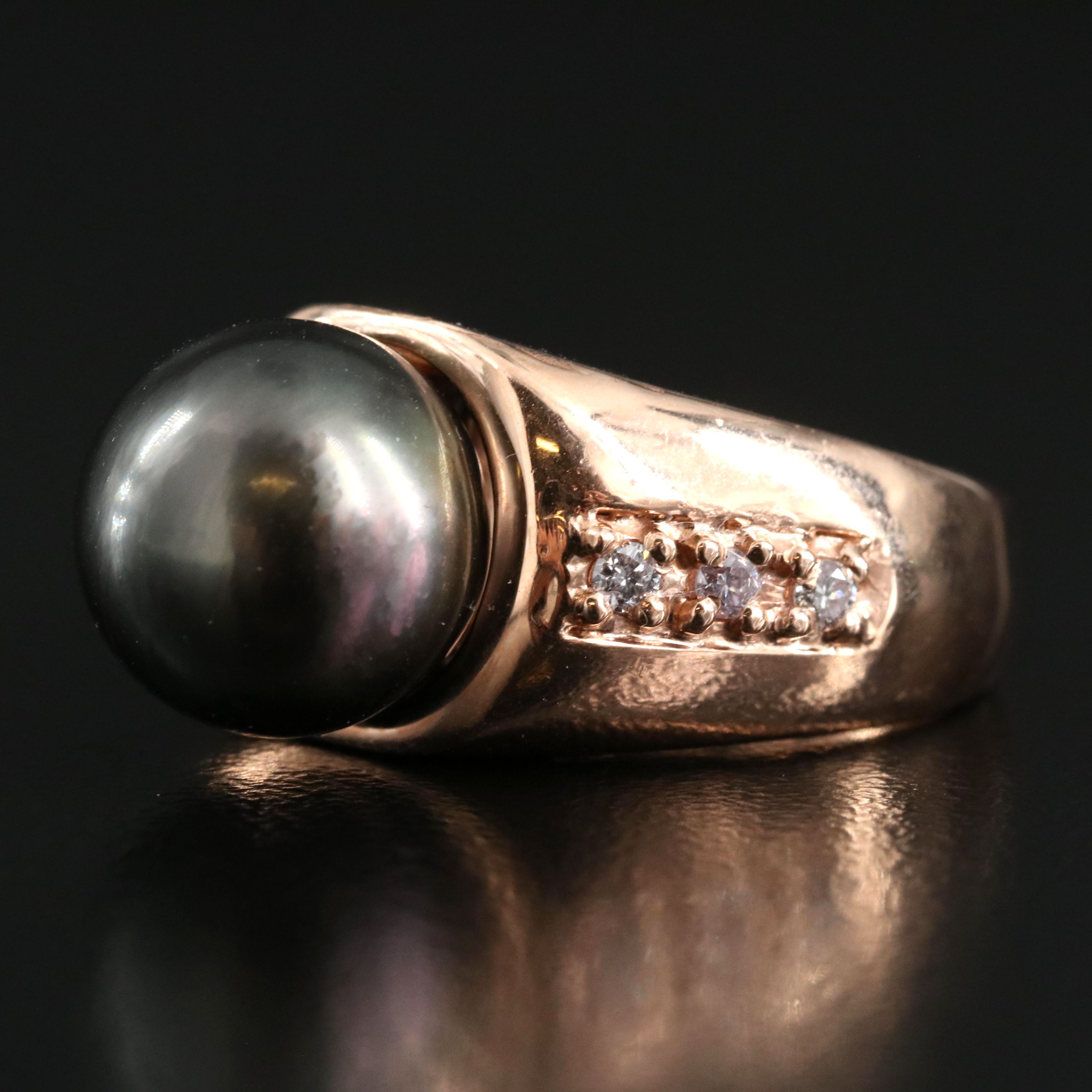 14K Rose Gold 11.00 mm Pearl and Diamond Ring