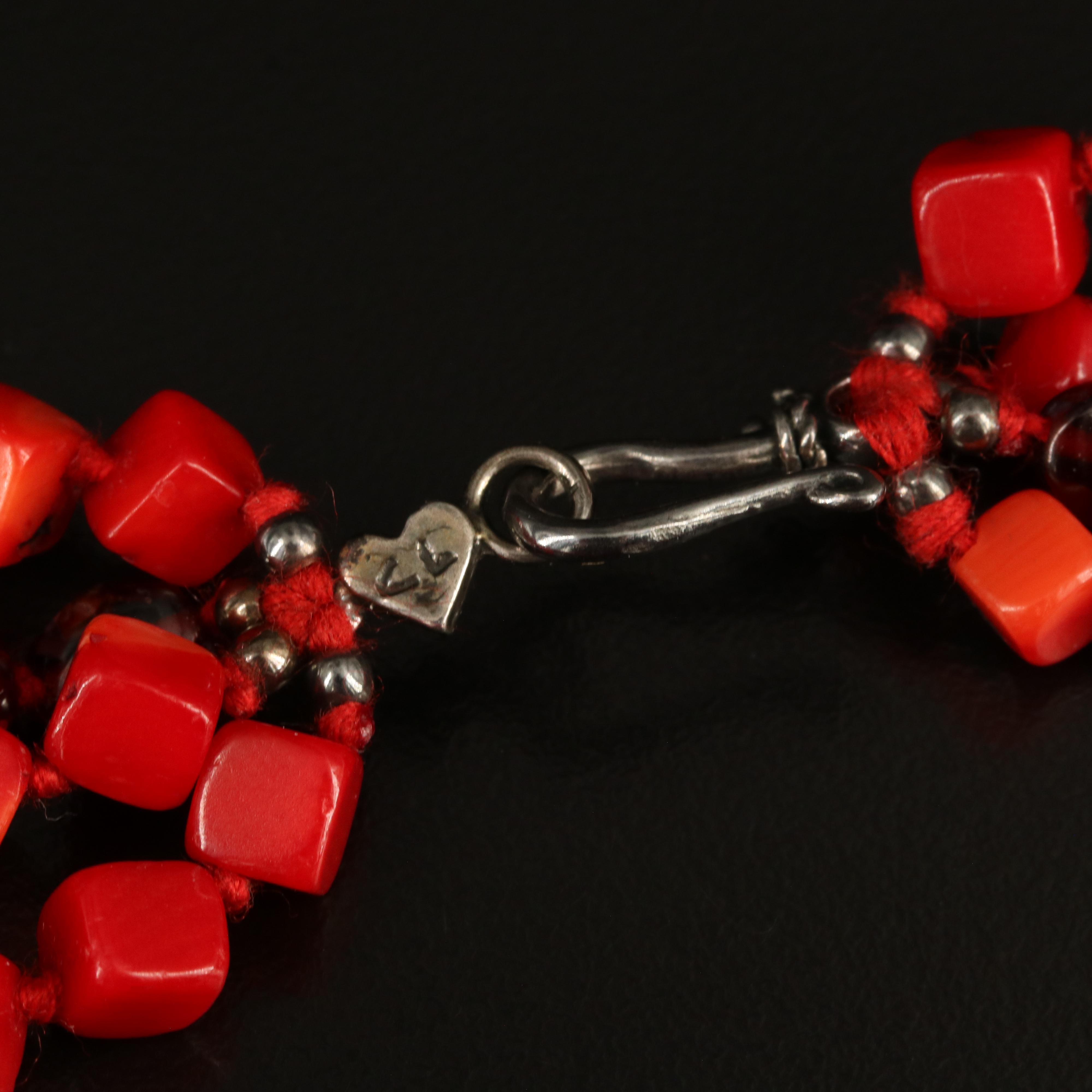 Chan Luu Coral and Garnet Dragon Multi-Strand Necklace with Sterling Clasp