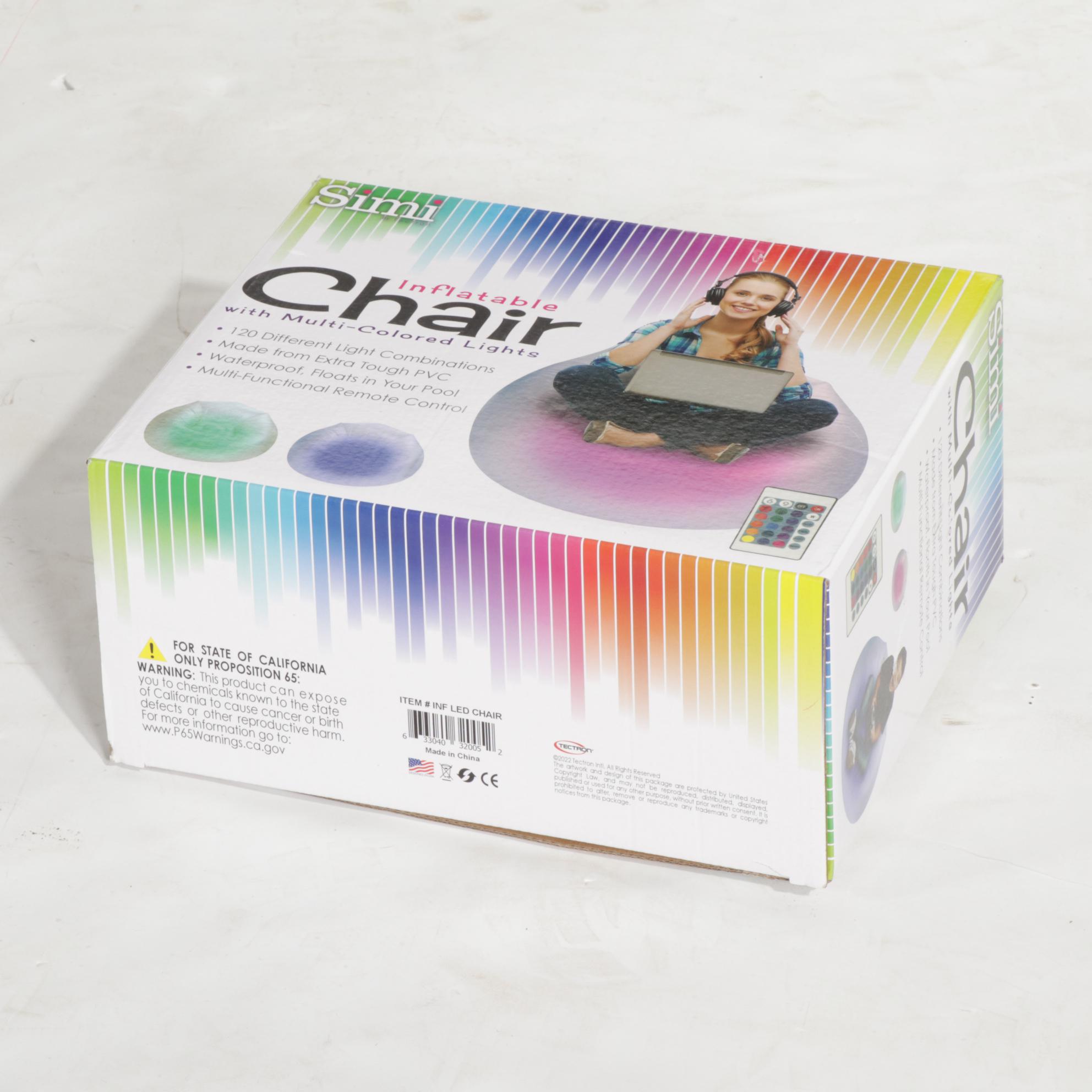 Simi Inflatable Chair With Multicolor LEDs, Brushed Nickel USB Lamps and More