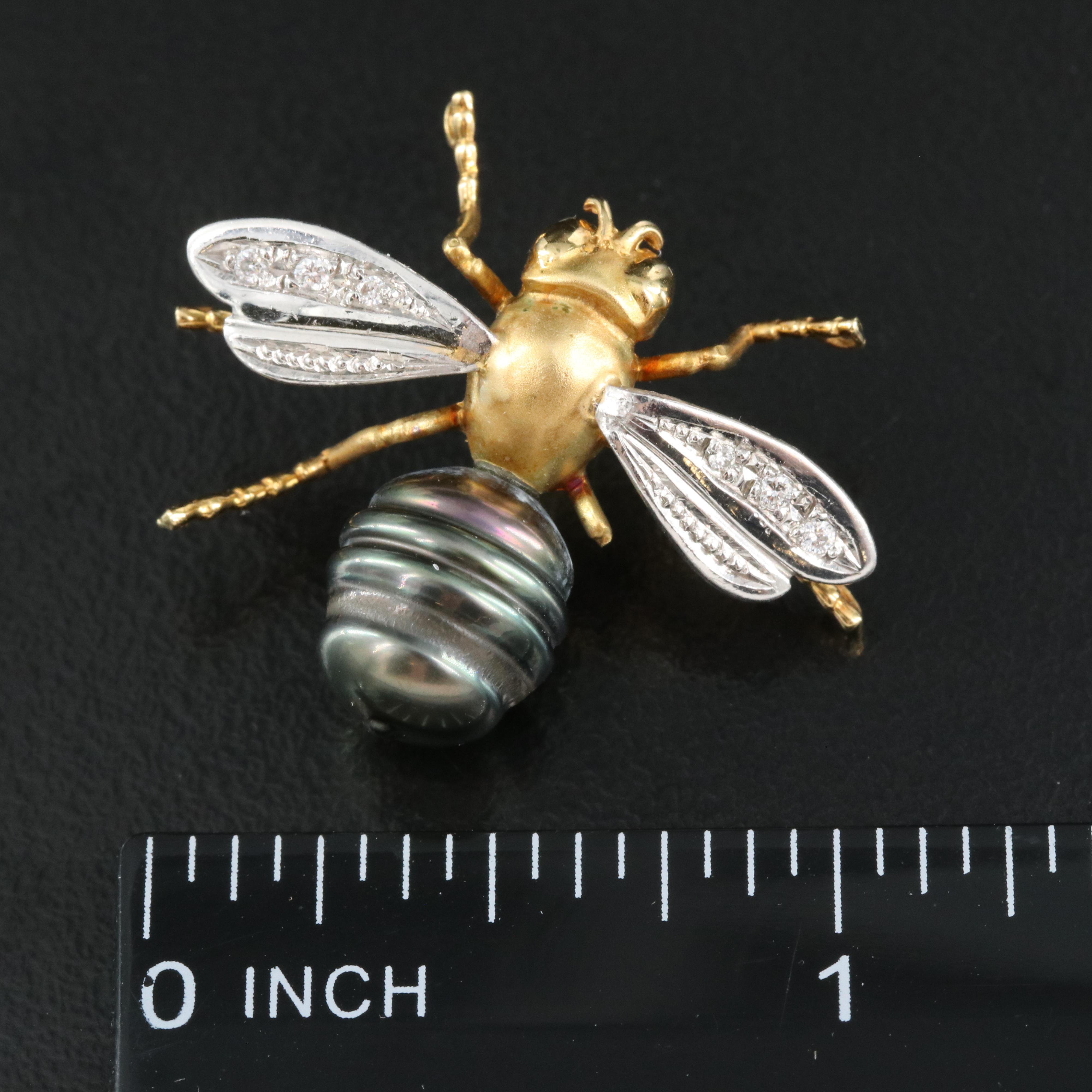 Platinum and 18K Pearl and Diamond Honey Bee Brooch