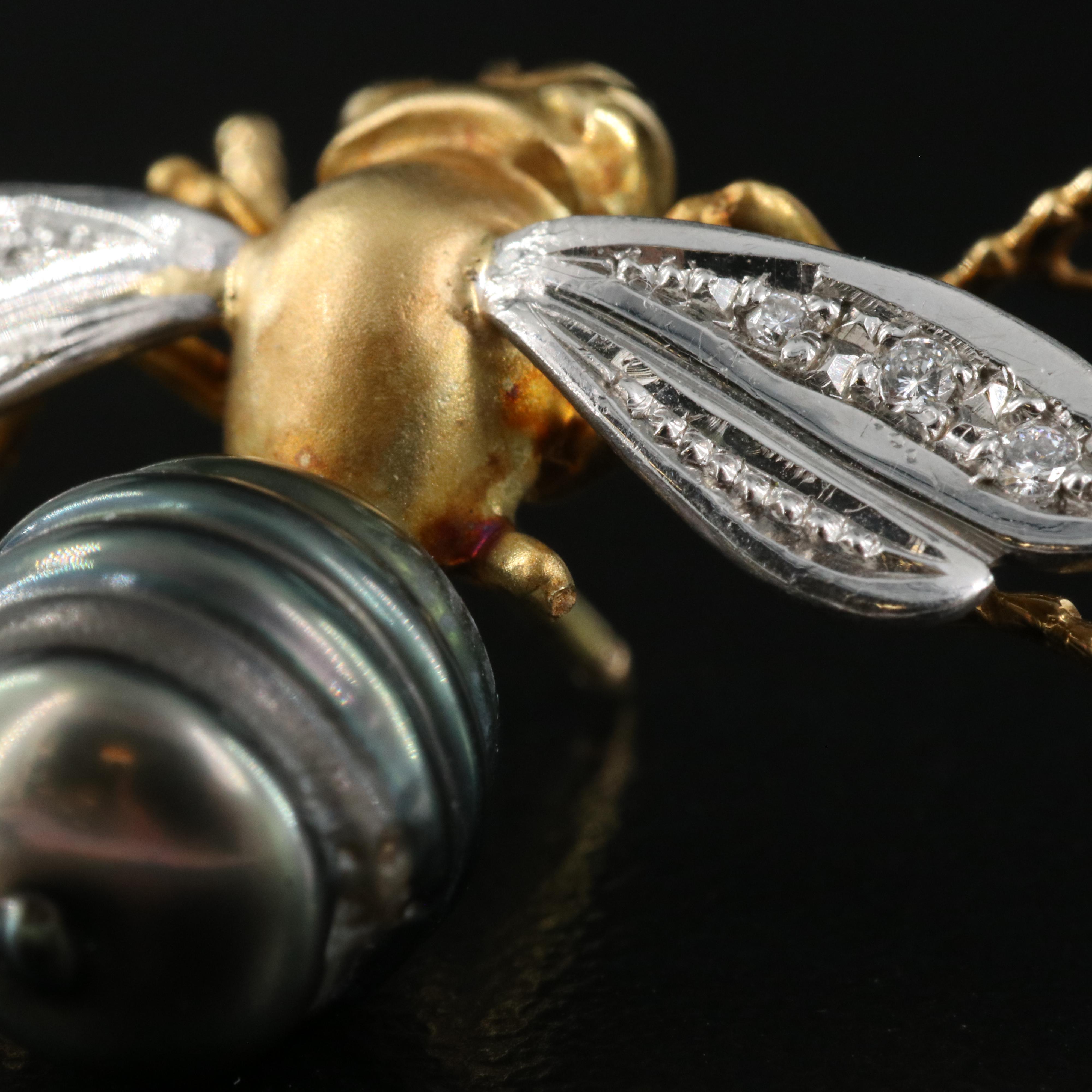 Platinum and 18K Pearl and Diamond Honey Bee Brooch