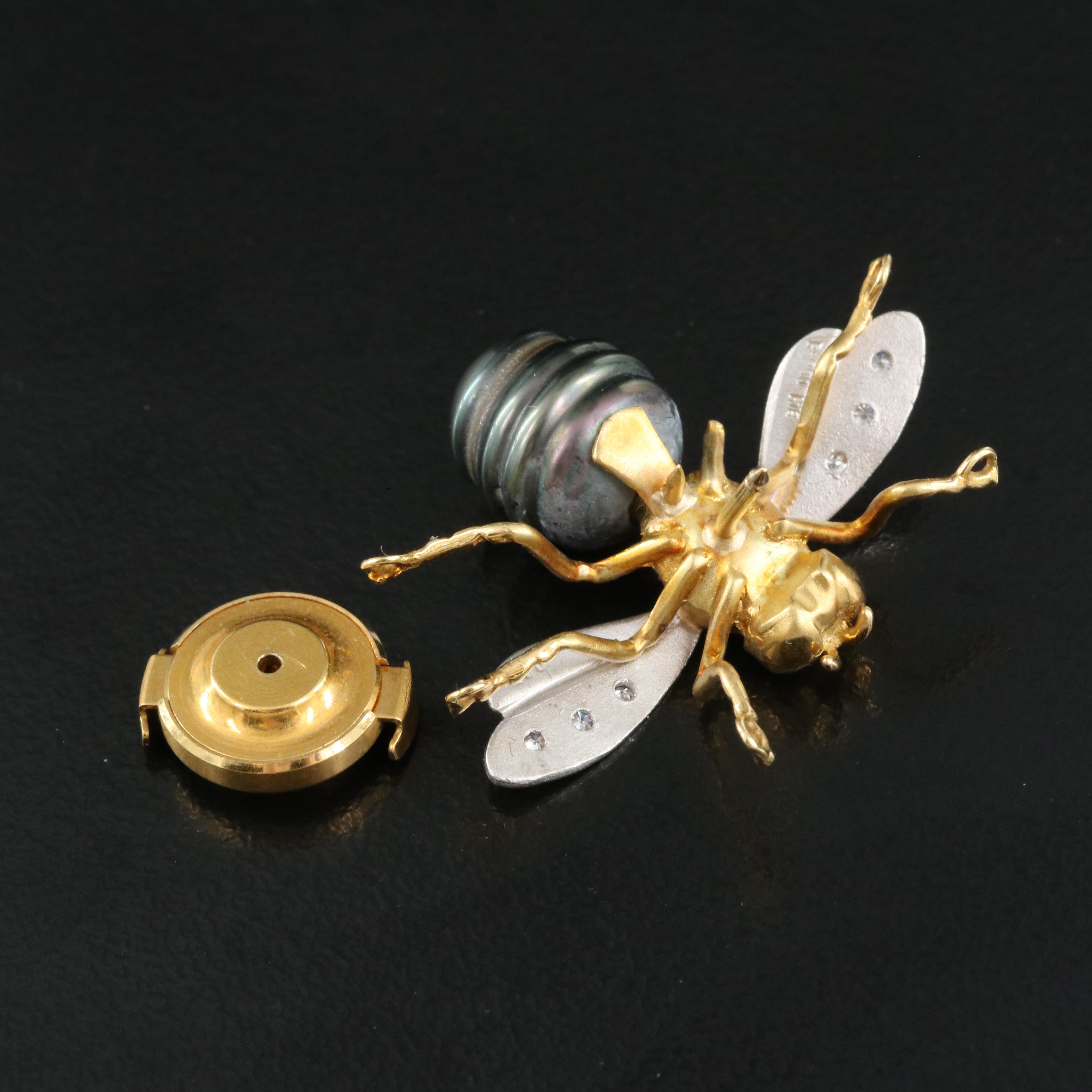 Platinum and 18K Pearl and Diamond Honey Bee Brooch
