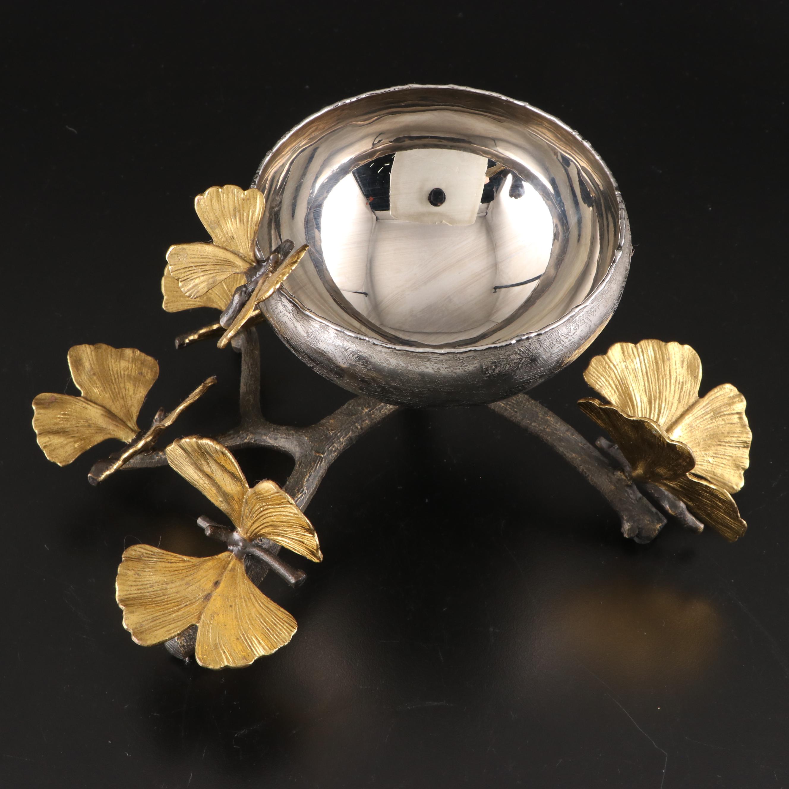 Michael Aram Stainless Steel and Oxidized Brass "Butterfly Ginkgo" Compote
