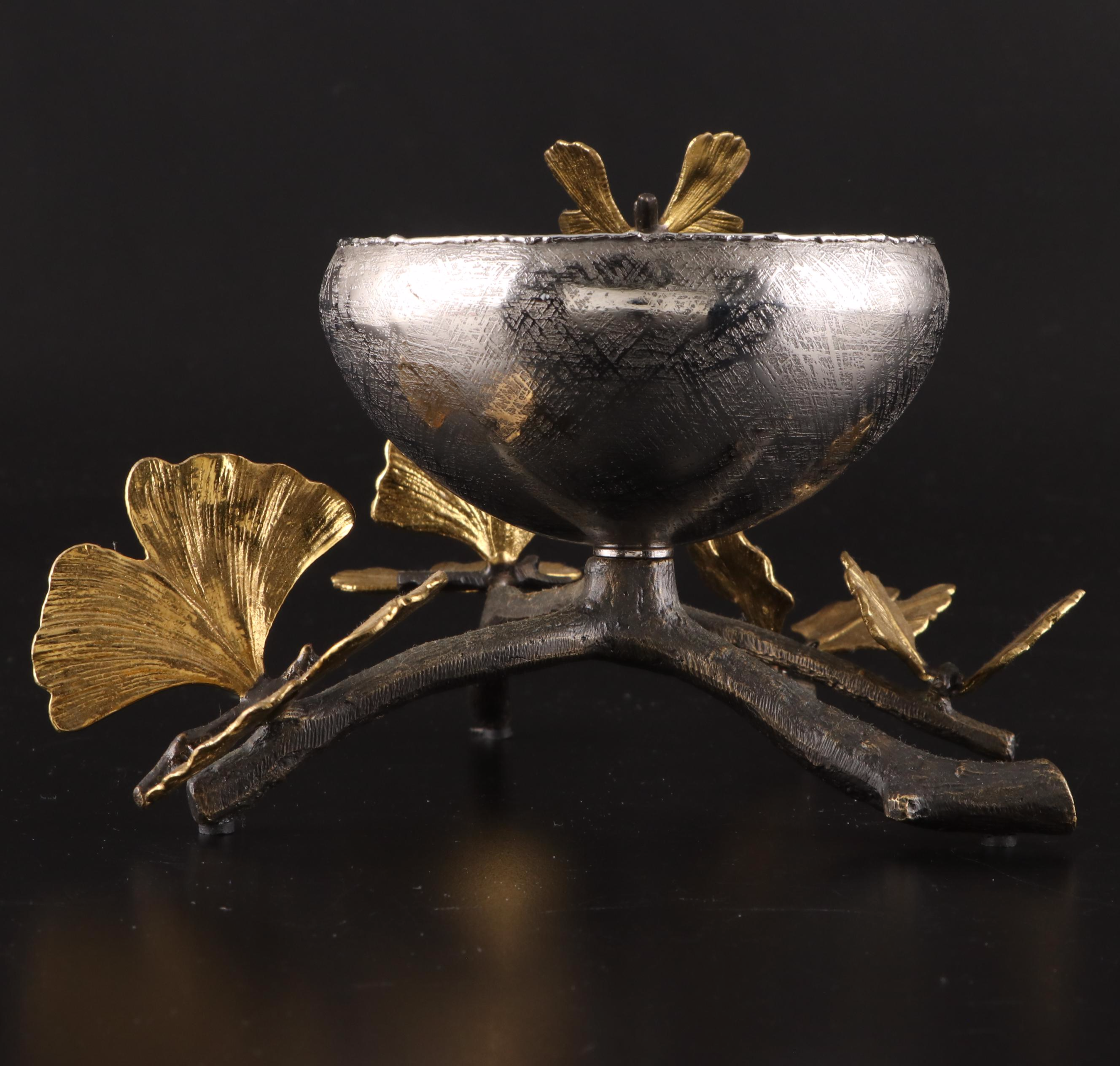 Michael Aram Stainless Steel and Oxidized Brass "Butterfly Ginkgo" Compote