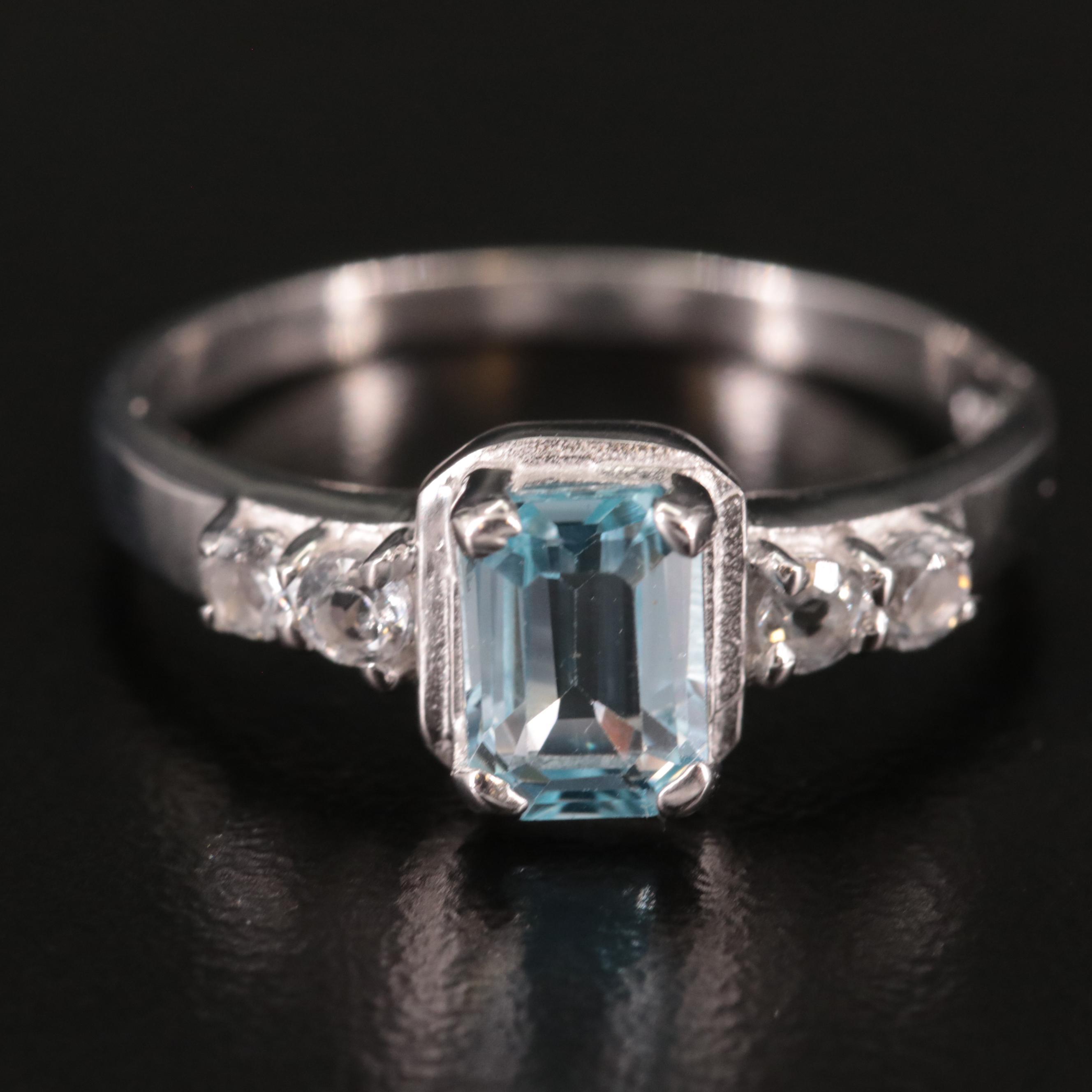 Sterling Blue Topaz and White Topaz Ring