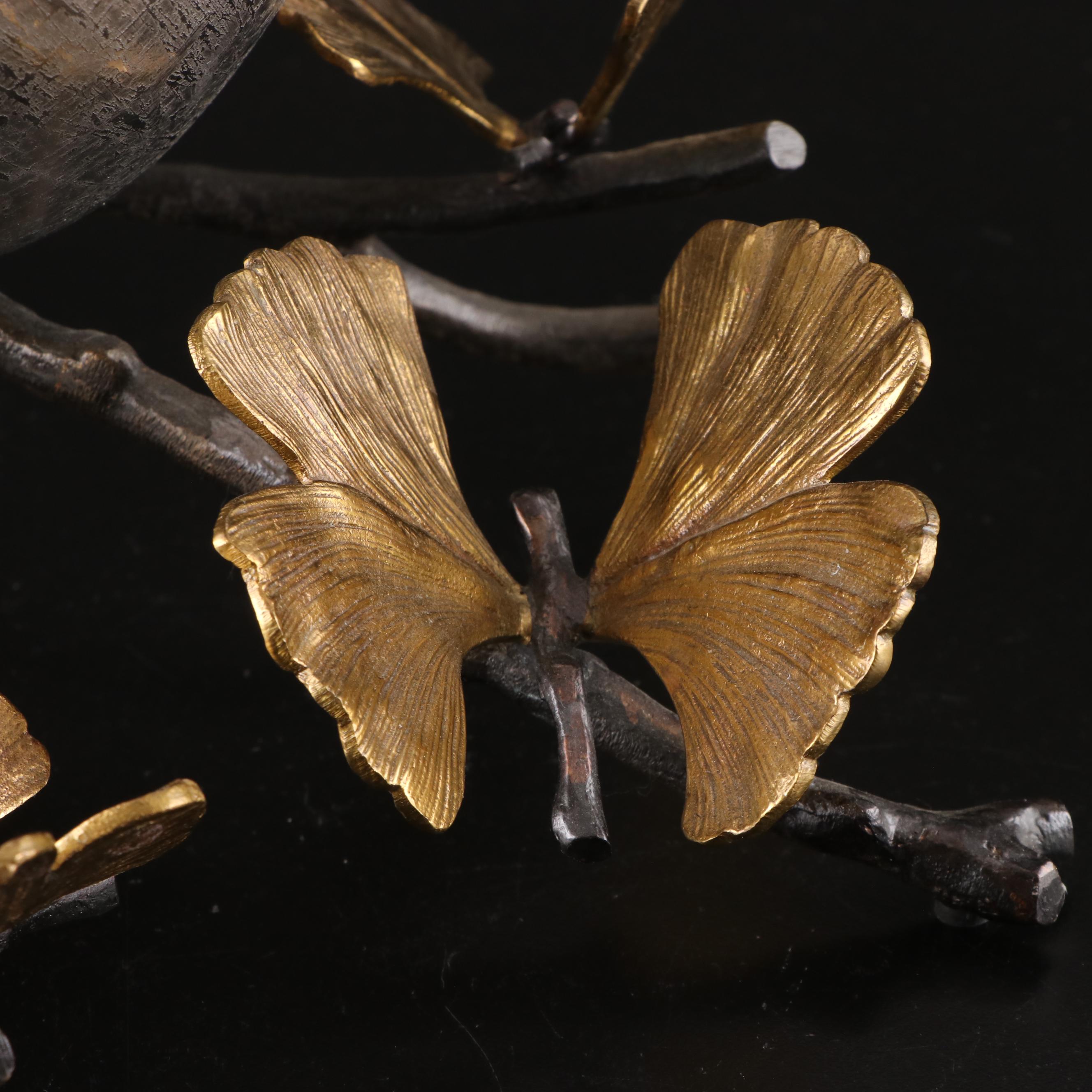 Michael Aram Stainless Steel and Oxidized Brass "Butterfly Ginkgo" Vase