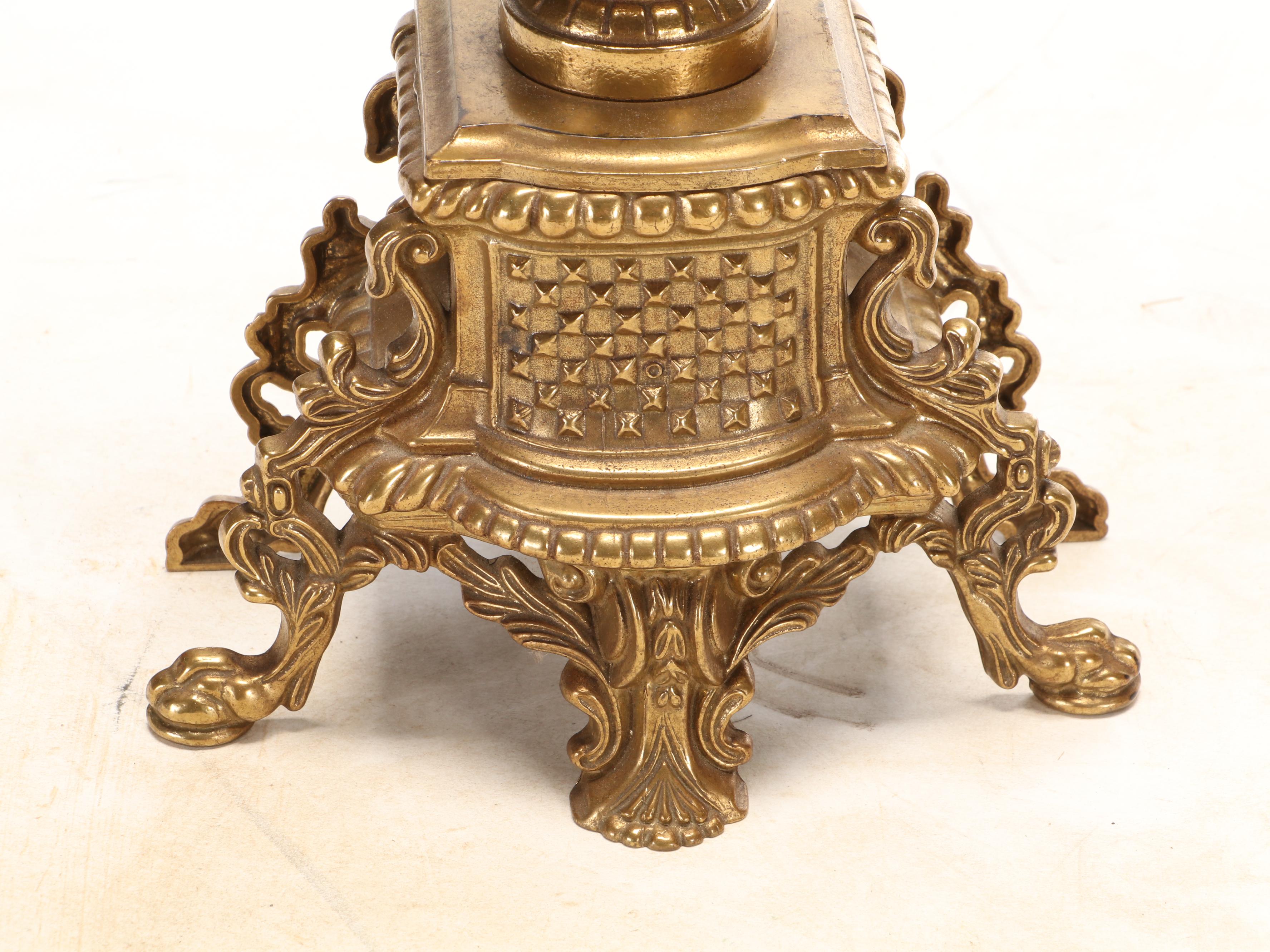 Pair of Italian Baroque Style Gilt Cast Brass Six Light Candelabra, 20th Century