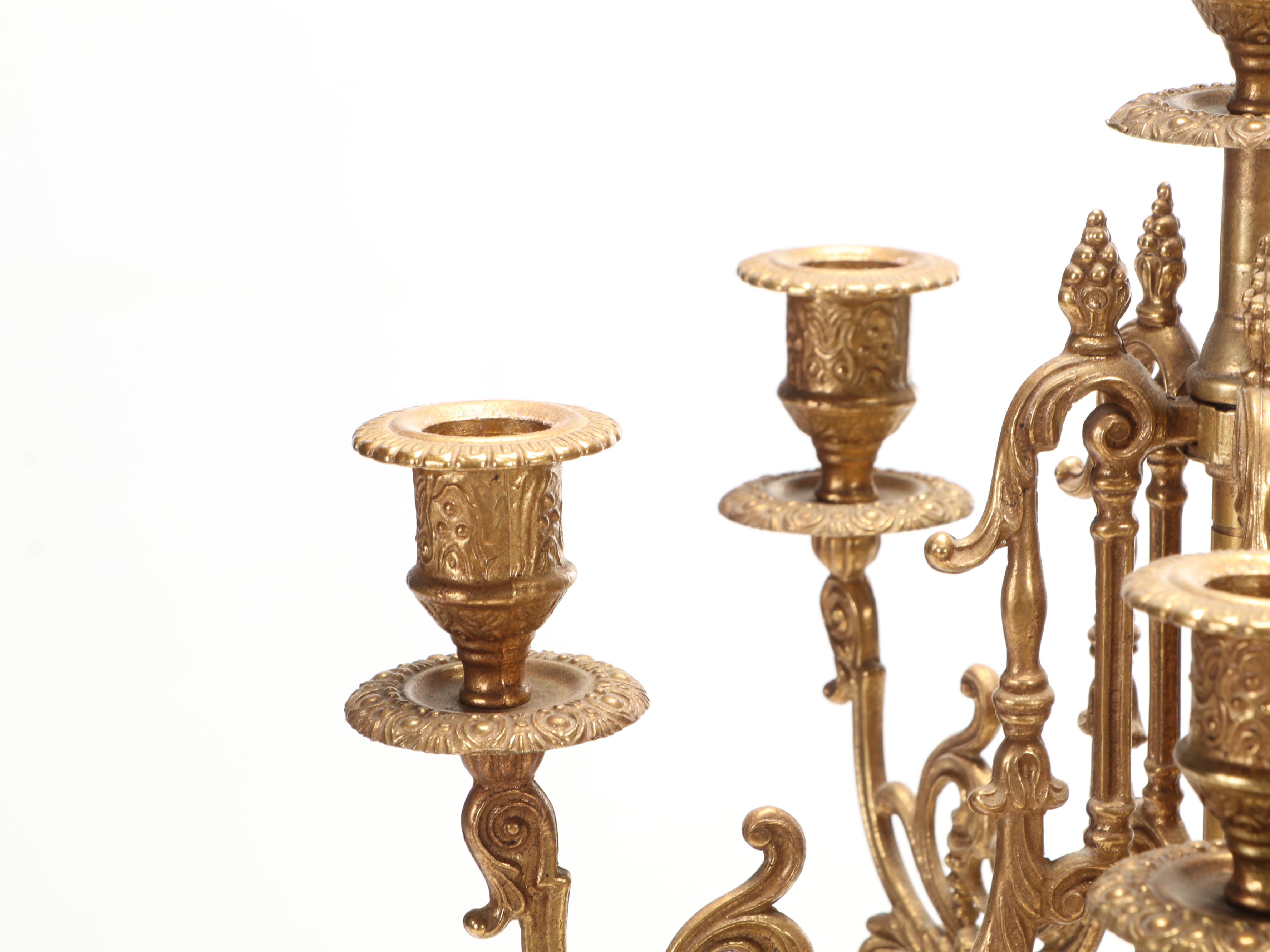 Pair of Italian Baroque Style Gilt Cast Brass Six Light Candelabra, 20th Century