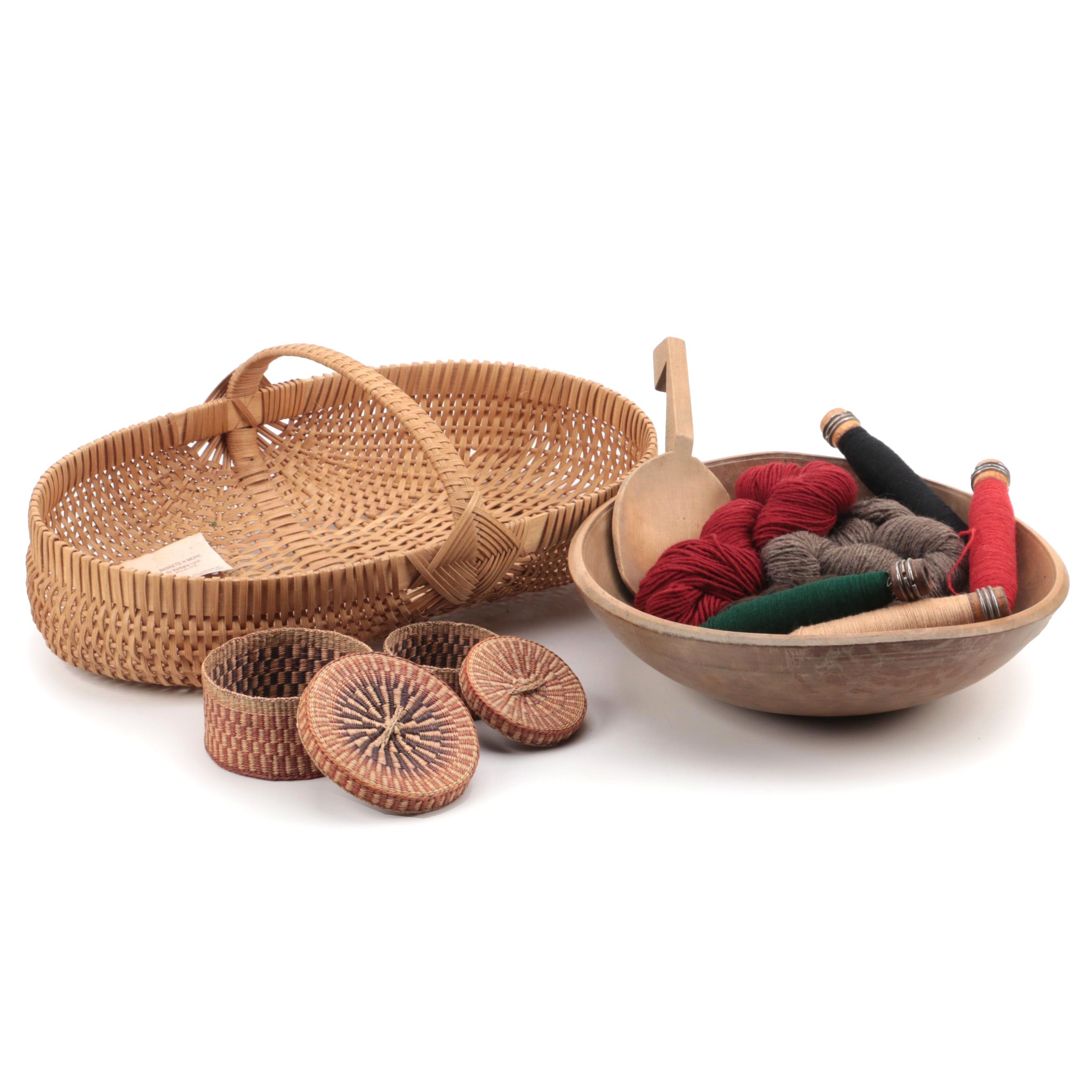 Handwoven Baskets, Turned Wood Dough Bowl, and More