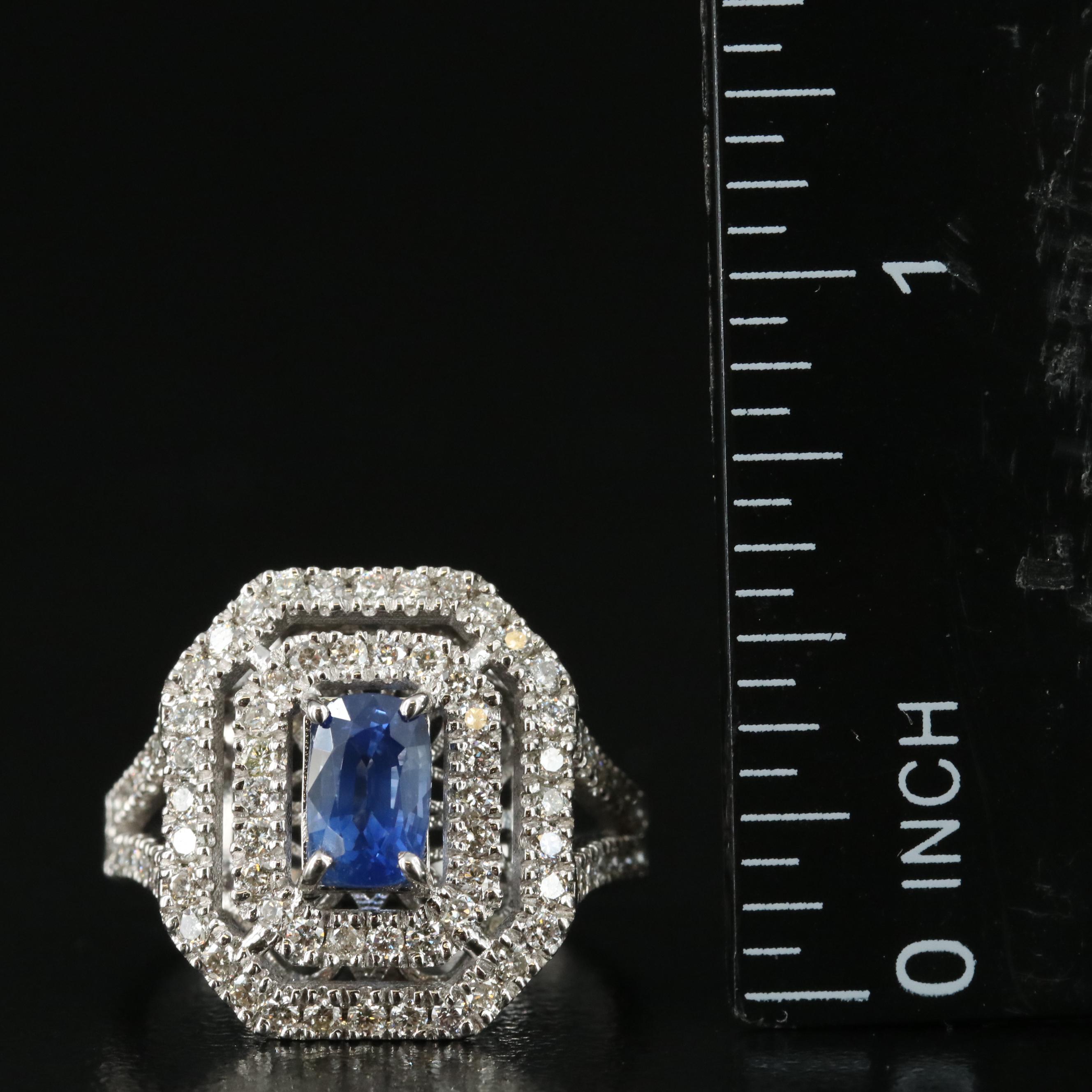 18K 1.06 CT Ceylon Sapphire and Diamond Ring with GIA Report