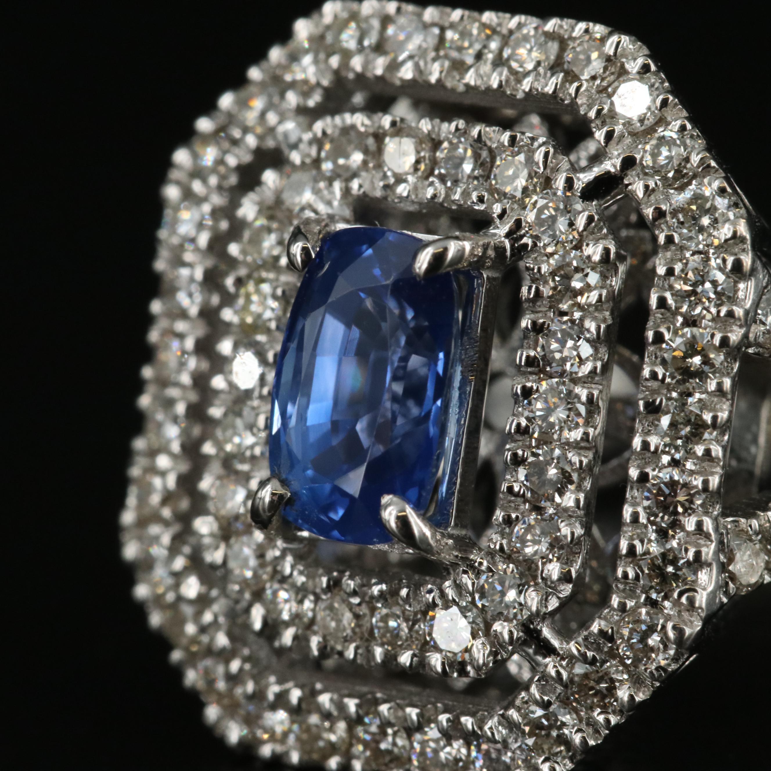 18K 1.06 CT Ceylon Sapphire and Diamond Ring with GIA Report