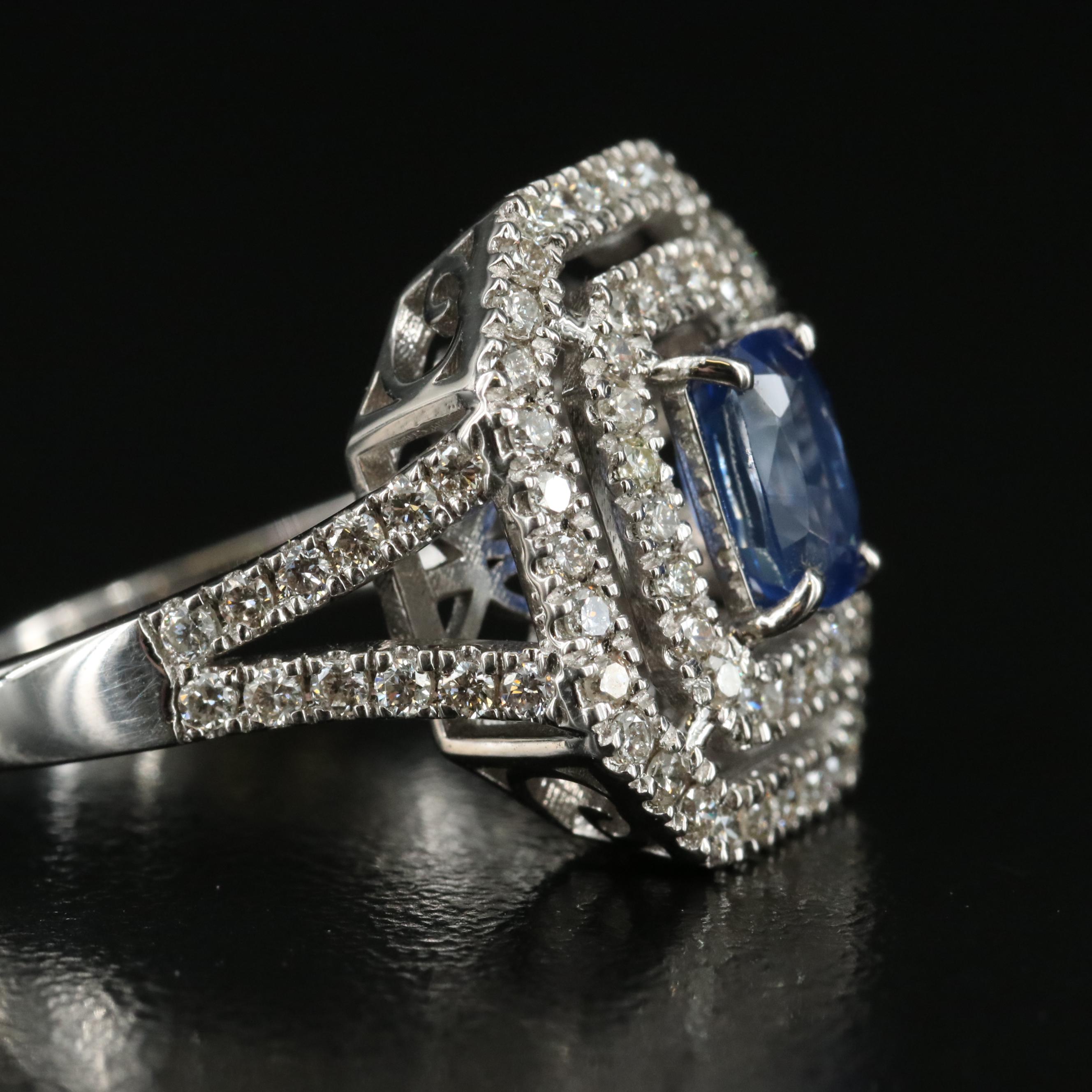 18K 1.06 CT Ceylon Sapphire and Diamond Ring with GIA Report