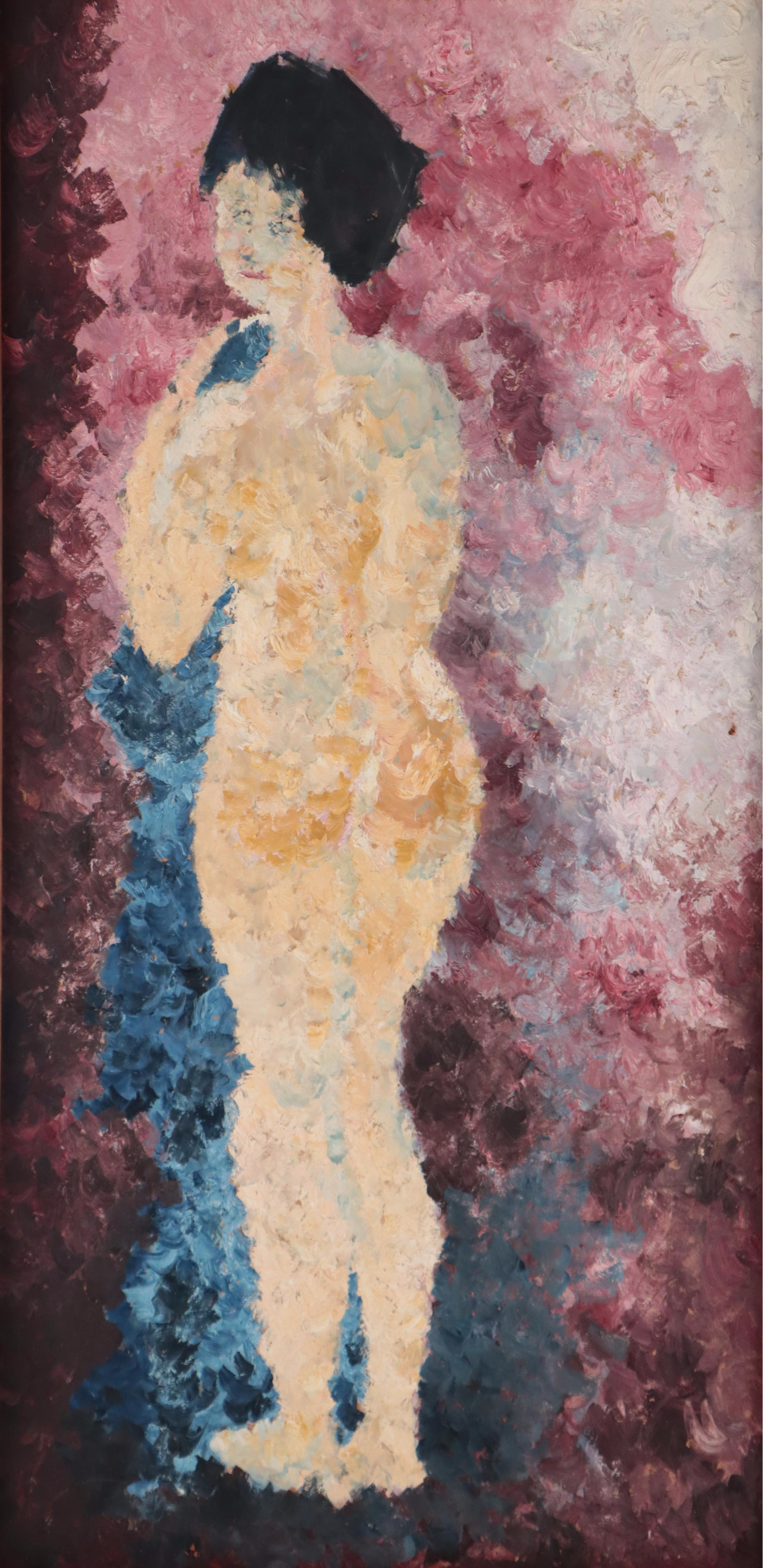 Cedric Chang Oil Painting "Nude With Blue Robe," 1961