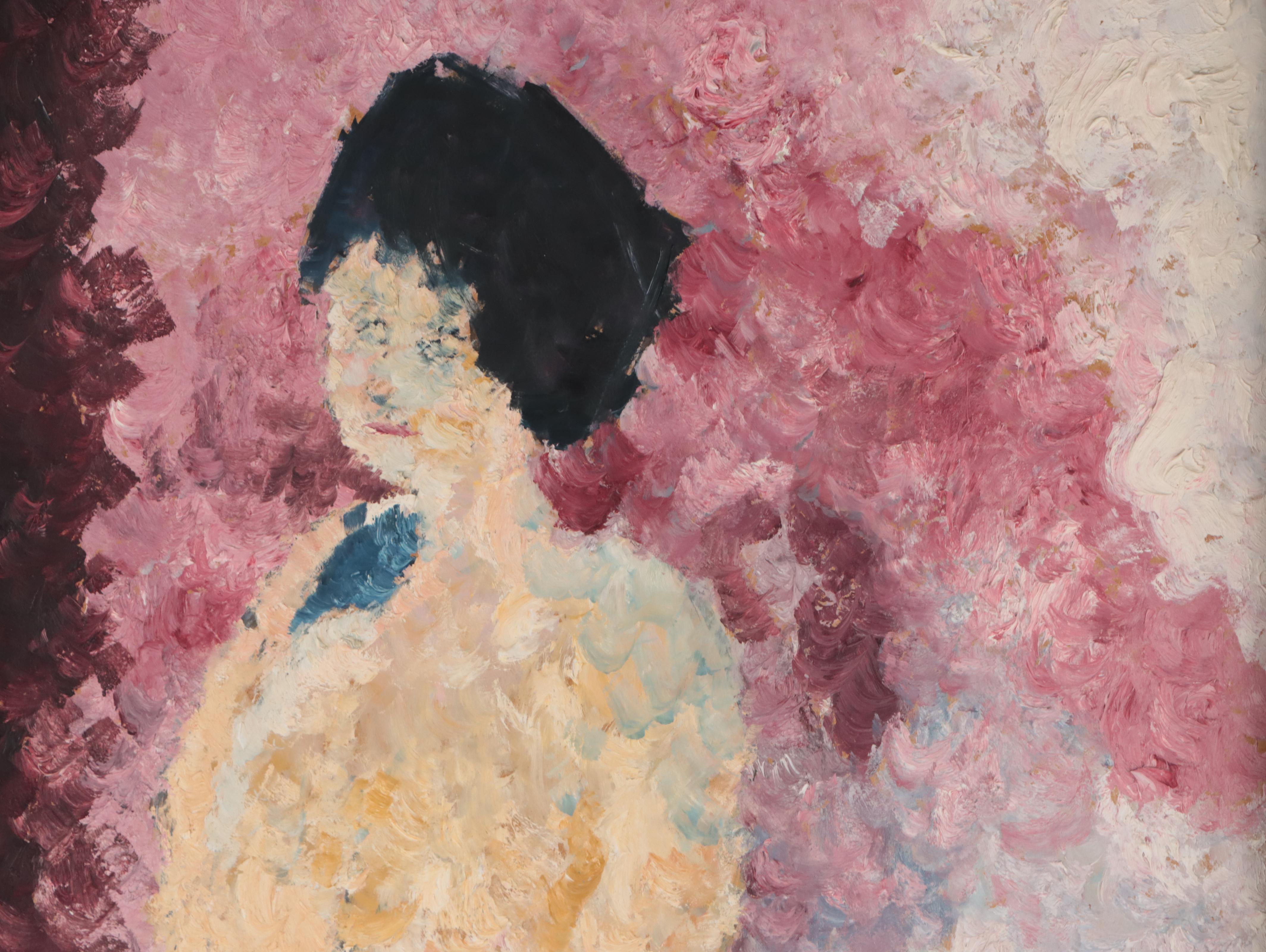 Cedric Chang Oil Painting "Nude With Blue Robe," 1961