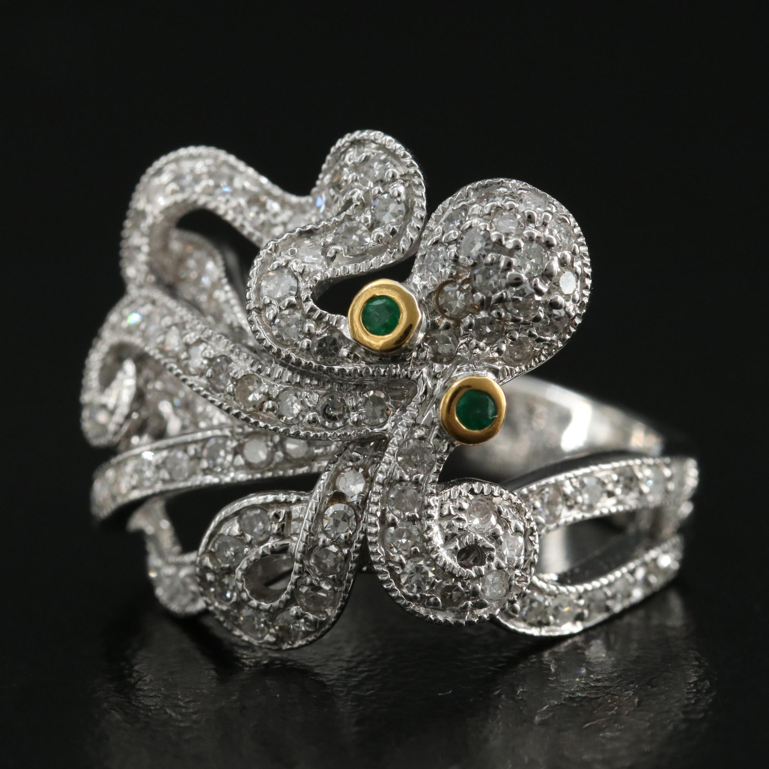 John C. Rinker 14K Emerald and 1.13 CTW Diamond Octopus Ring