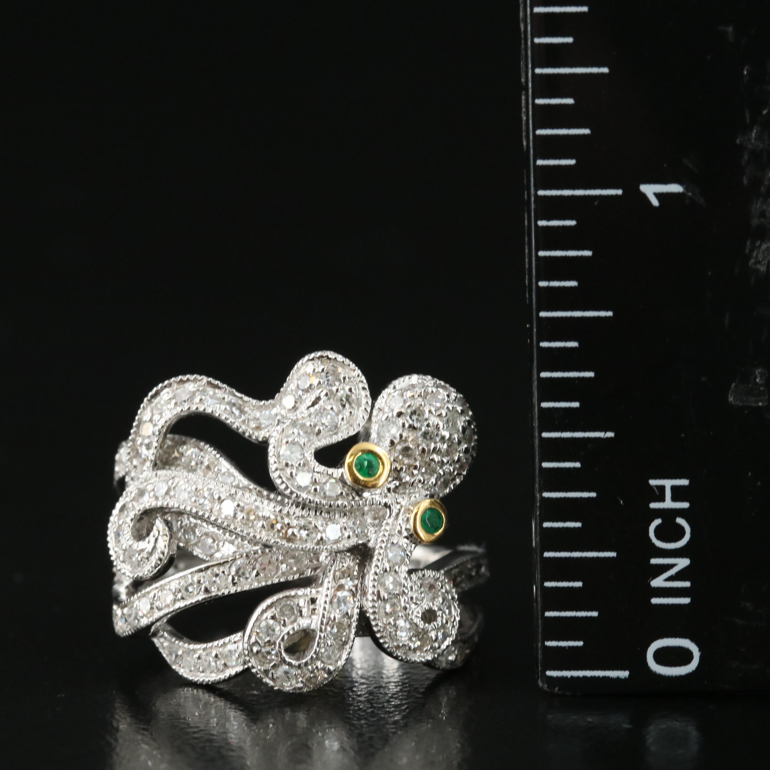 John C. Rinker 14K Emerald and 1.13 CTW Diamond Octopus Ring