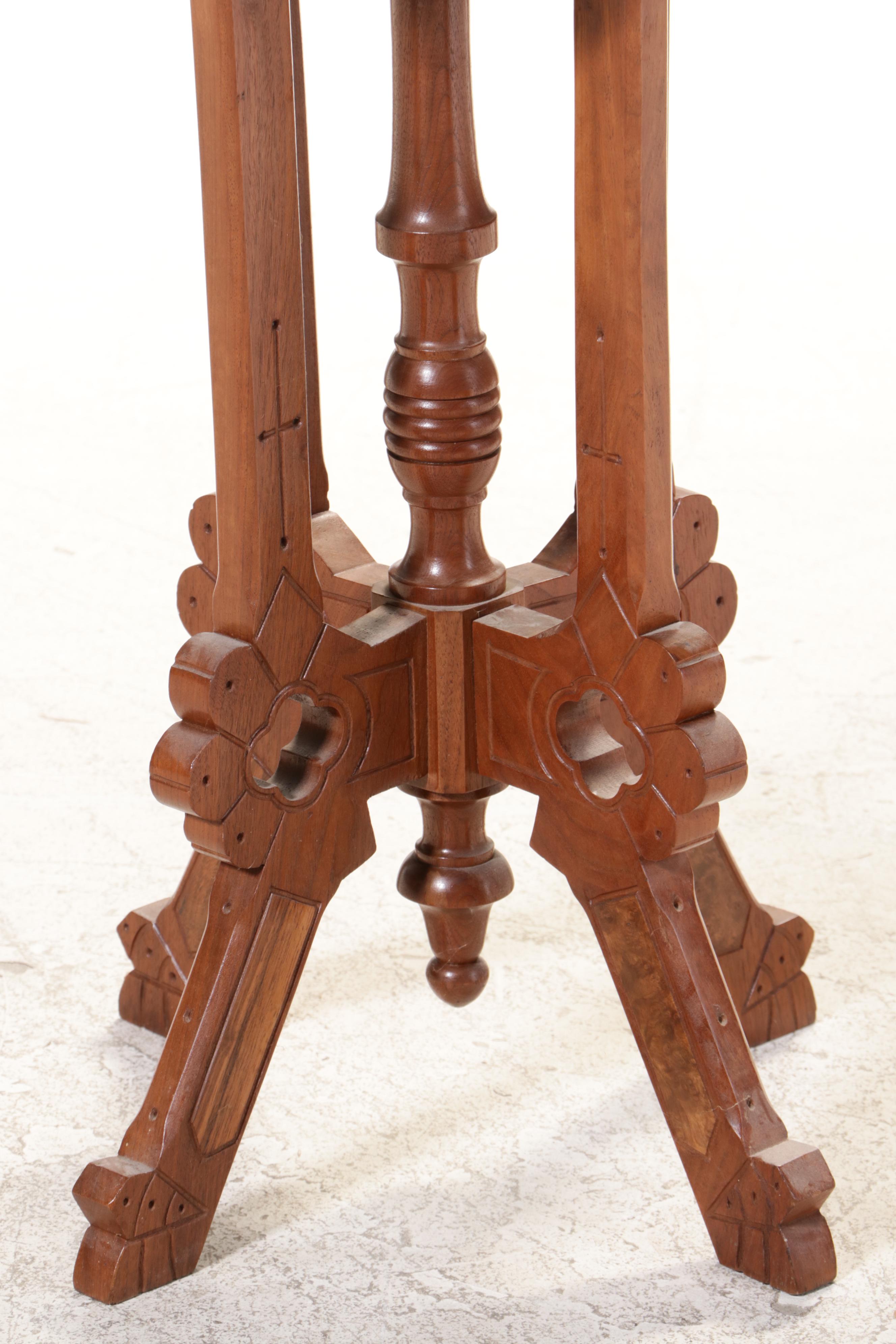 Victorian Walnut, Burl Walnut, and Marble Top Side Table, Late 19th Century