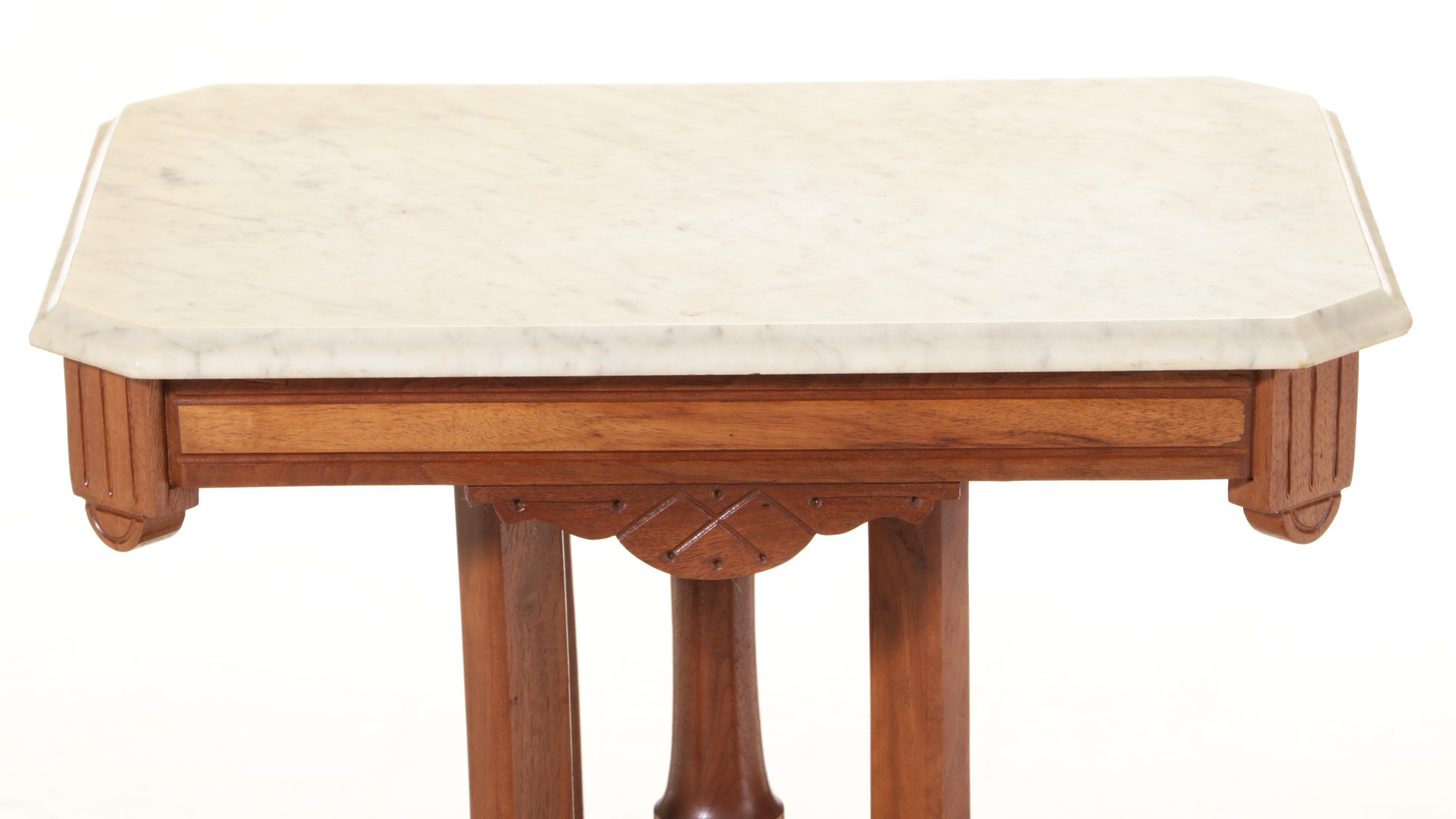 Victorian Walnut, Burl Walnut, and Marble Top Side Table, Late 19th Century