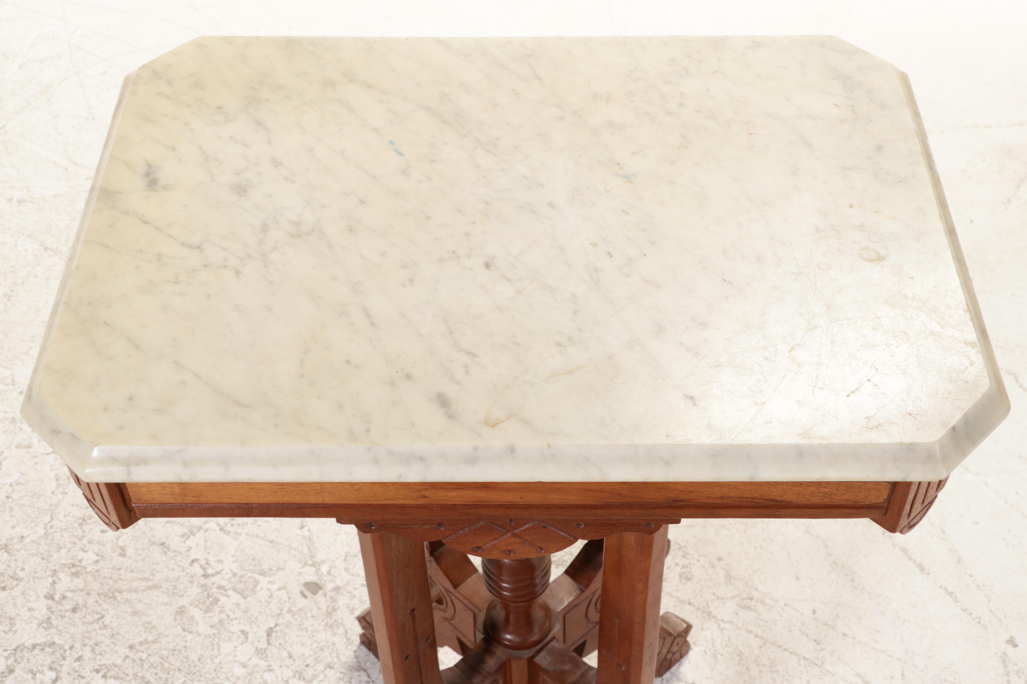 Victorian Walnut, Burl Walnut, and Marble Top Side Table, Late 19th Century