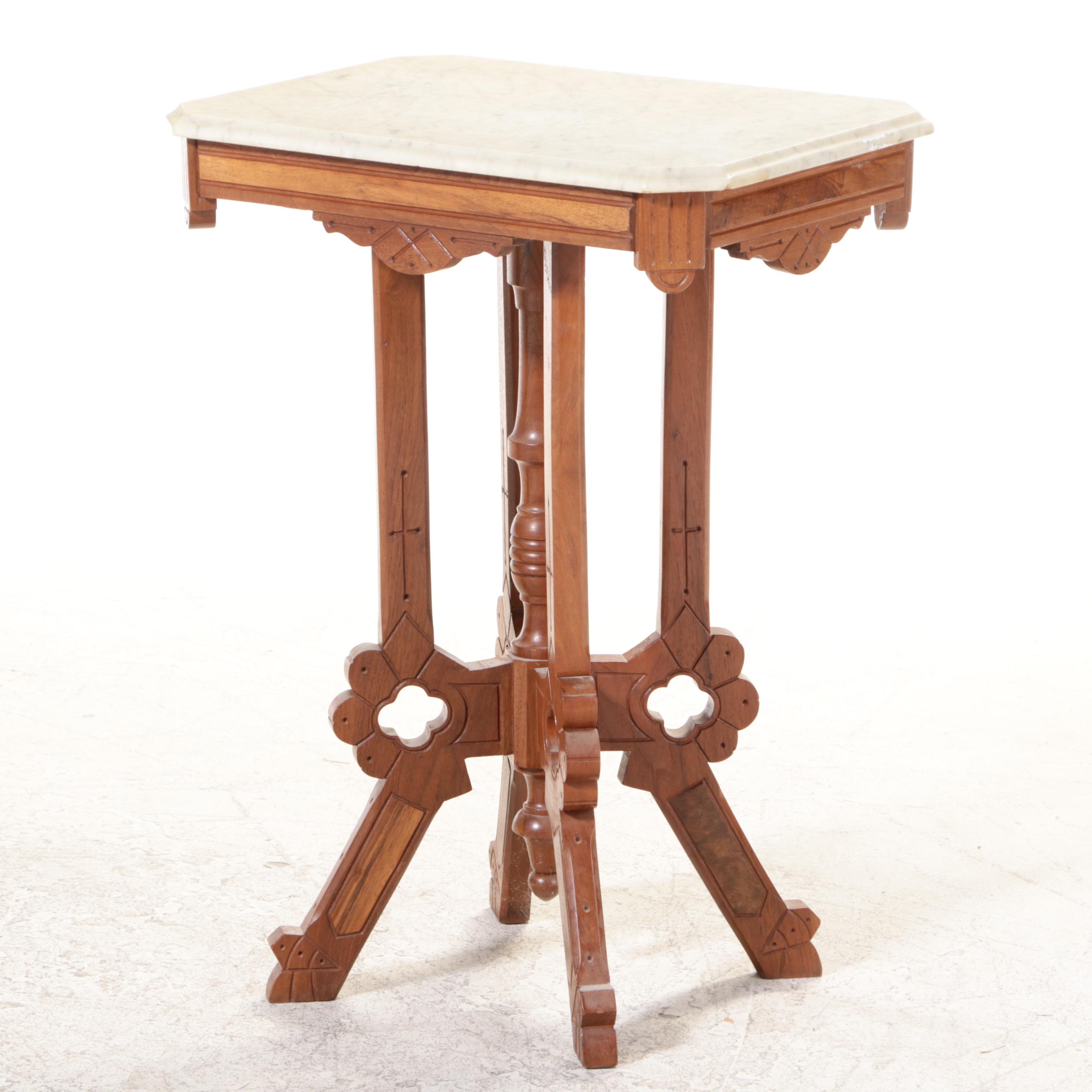 Victorian Walnut, Burl Walnut, and Marble Top Side Table, Late 19th Century