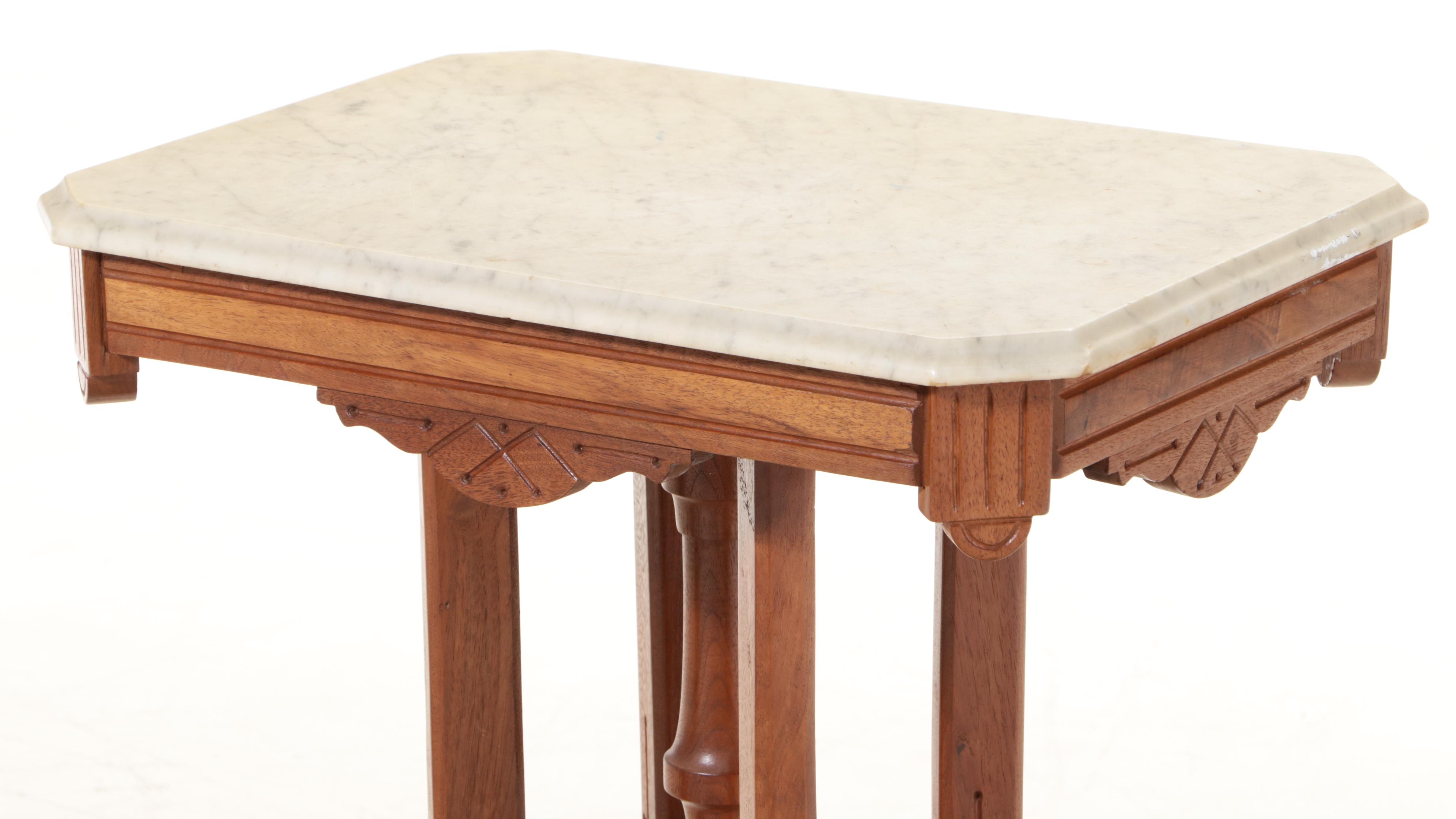 Victorian Walnut, Burl Walnut, and Marble Top Side Table, Late 19th Century