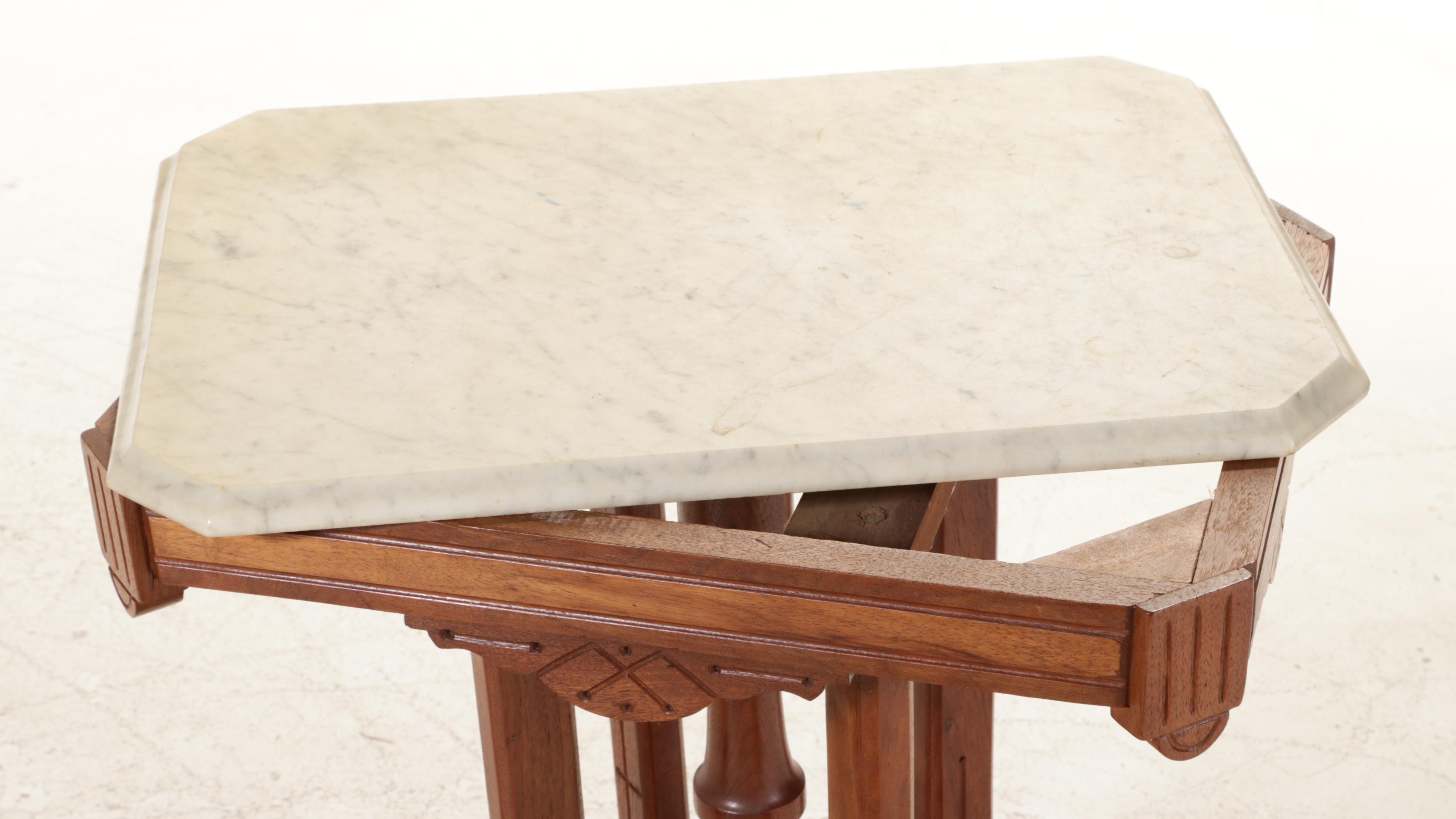 Victorian Walnut, Burl Walnut, and Marble Top Side Table, Late 19th Century