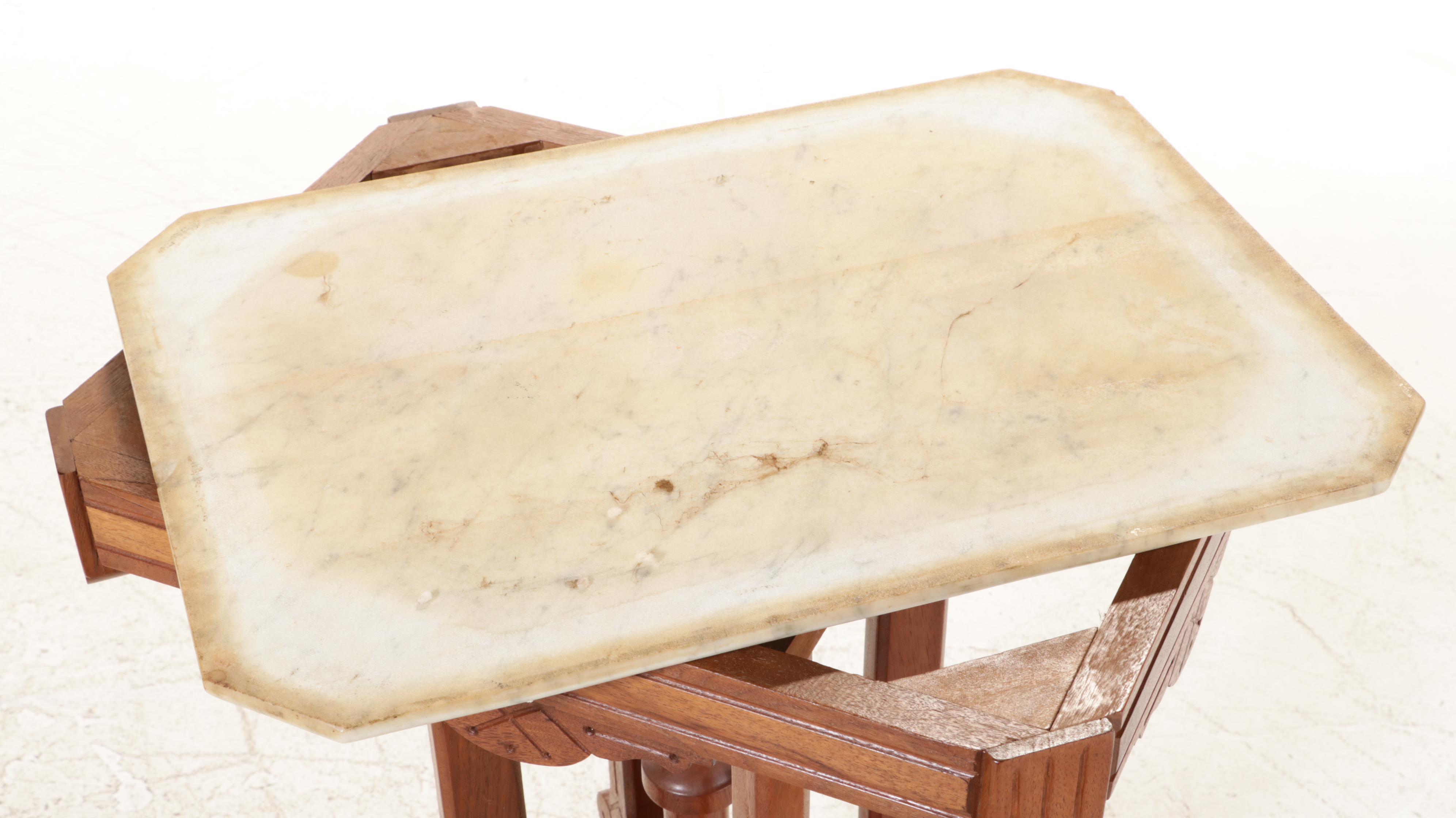 Victorian Walnut, Burl Walnut, and Marble Top Side Table, Late 19th Century