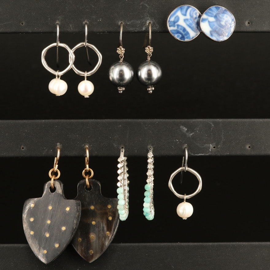 Horn, Pearls and Sterling Featured in Earring Collection