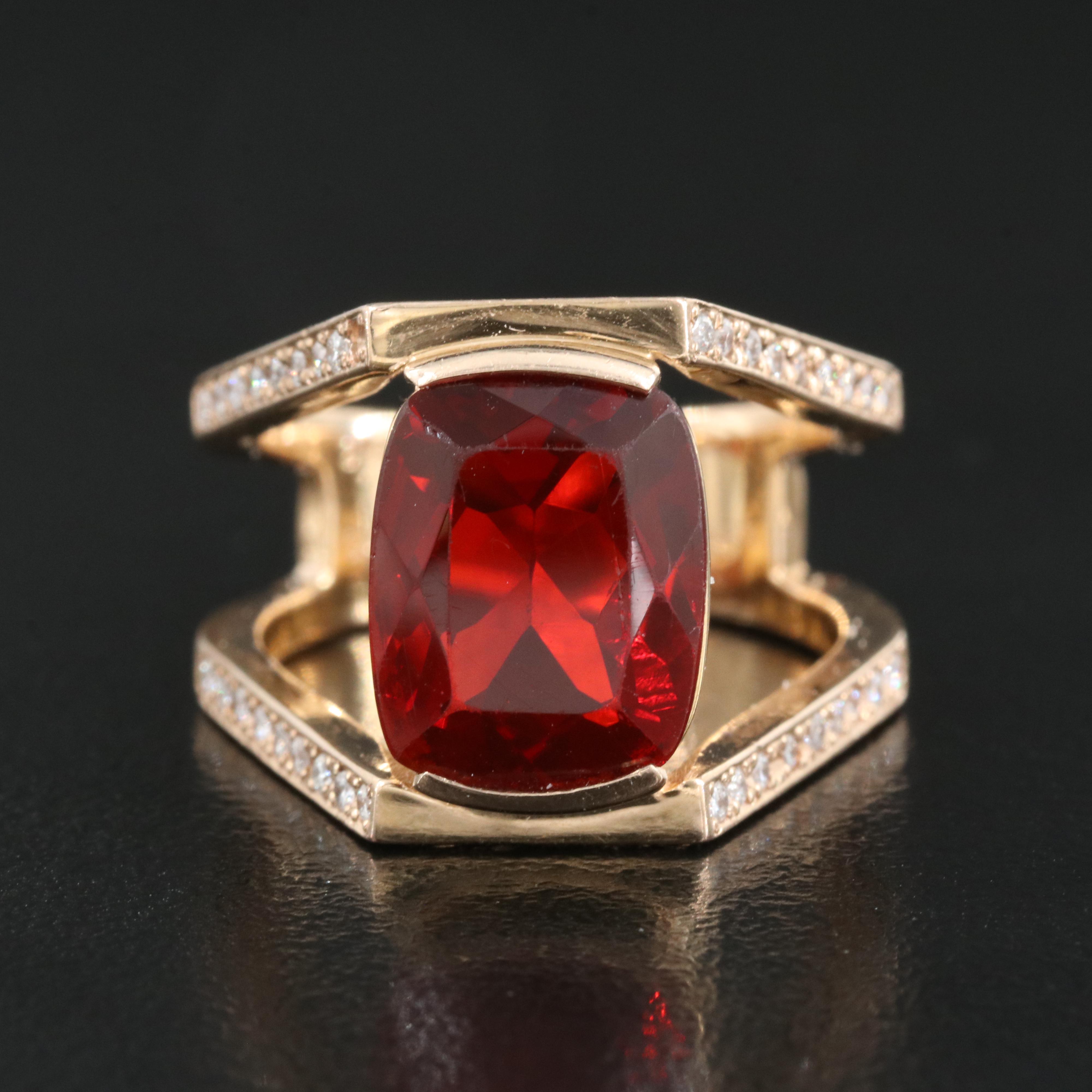 18K Rose Gold Fire Opal and Diamond Ring