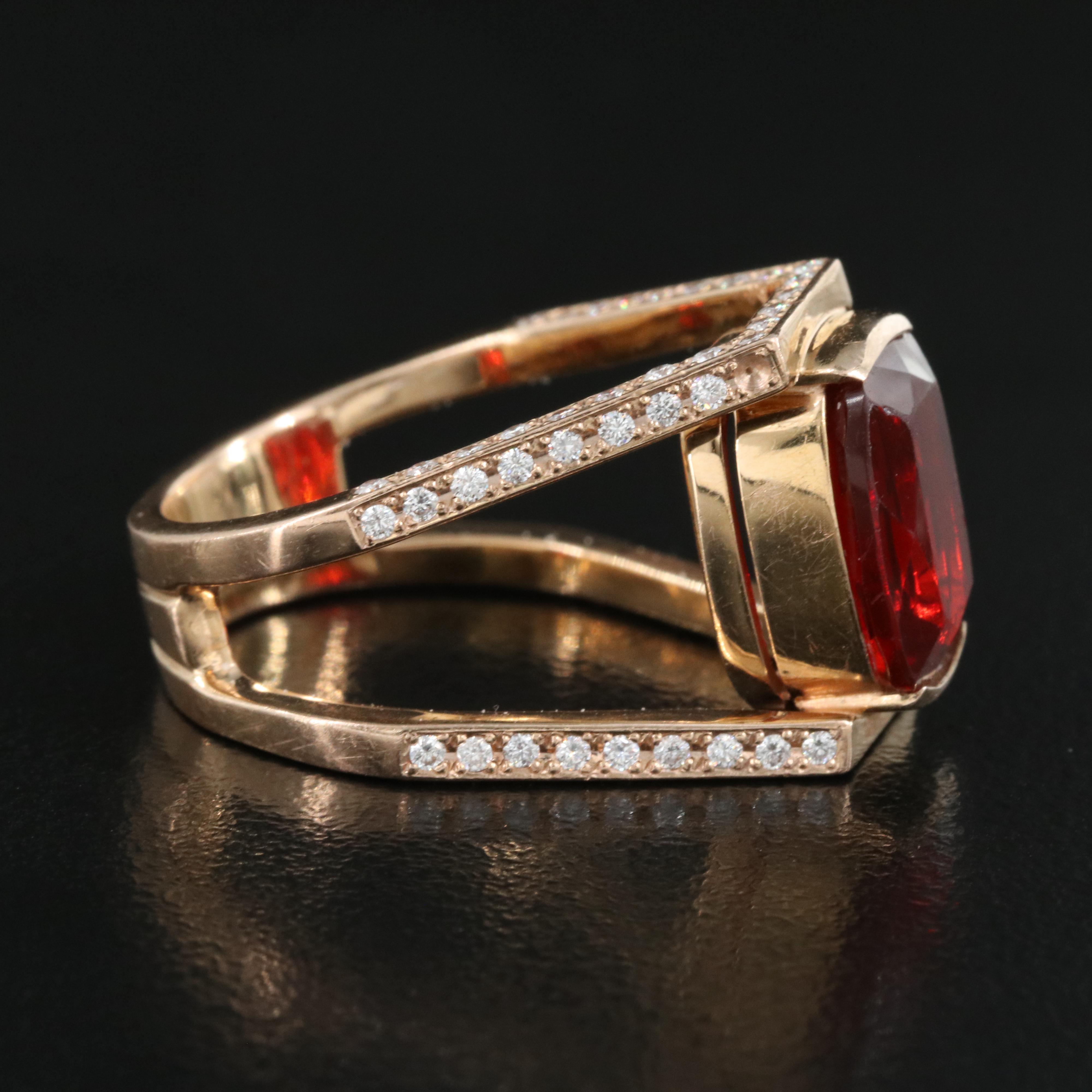 18K Rose Gold Fire Opal and Diamond Ring