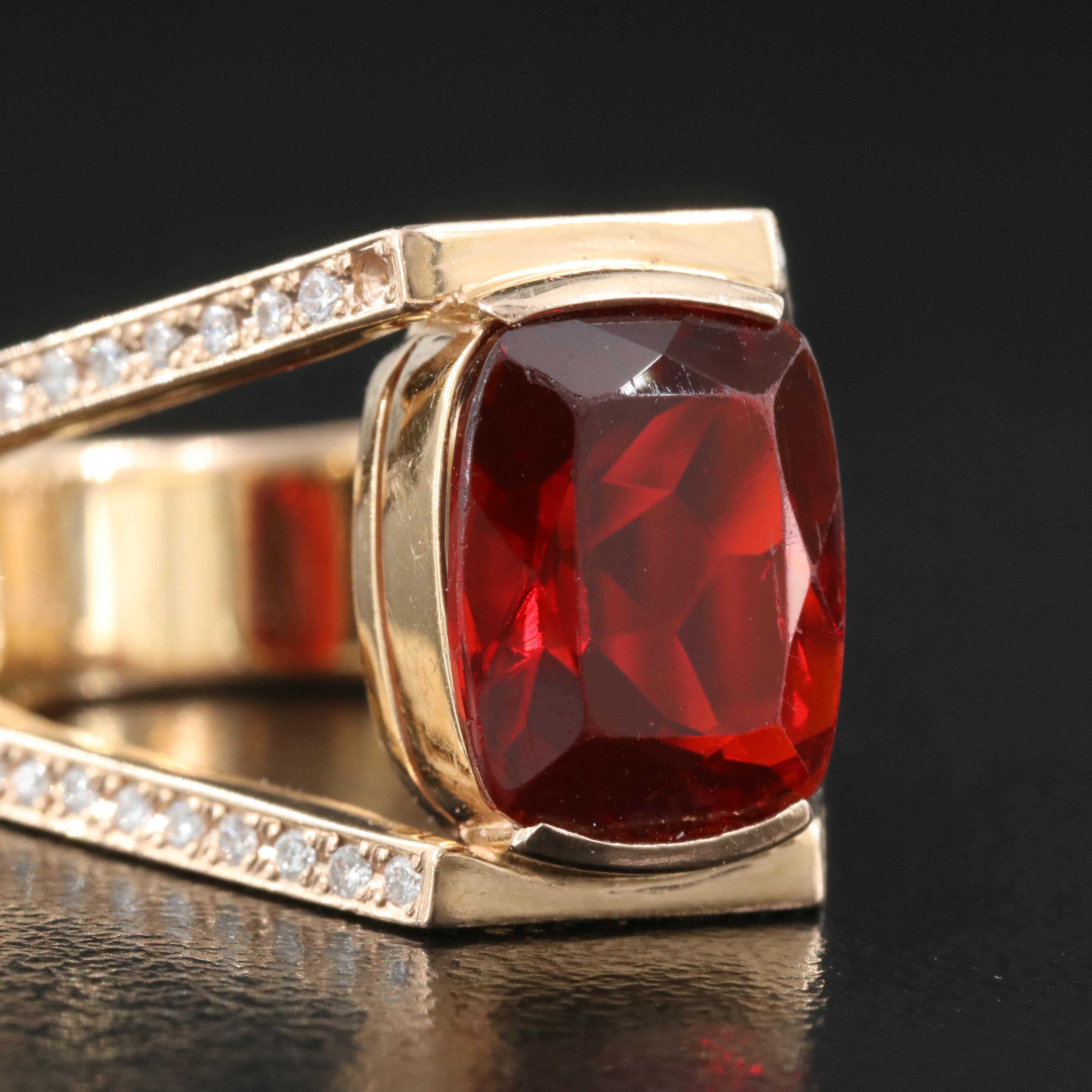 18K Rose Gold Fire Opal and Diamond Ring