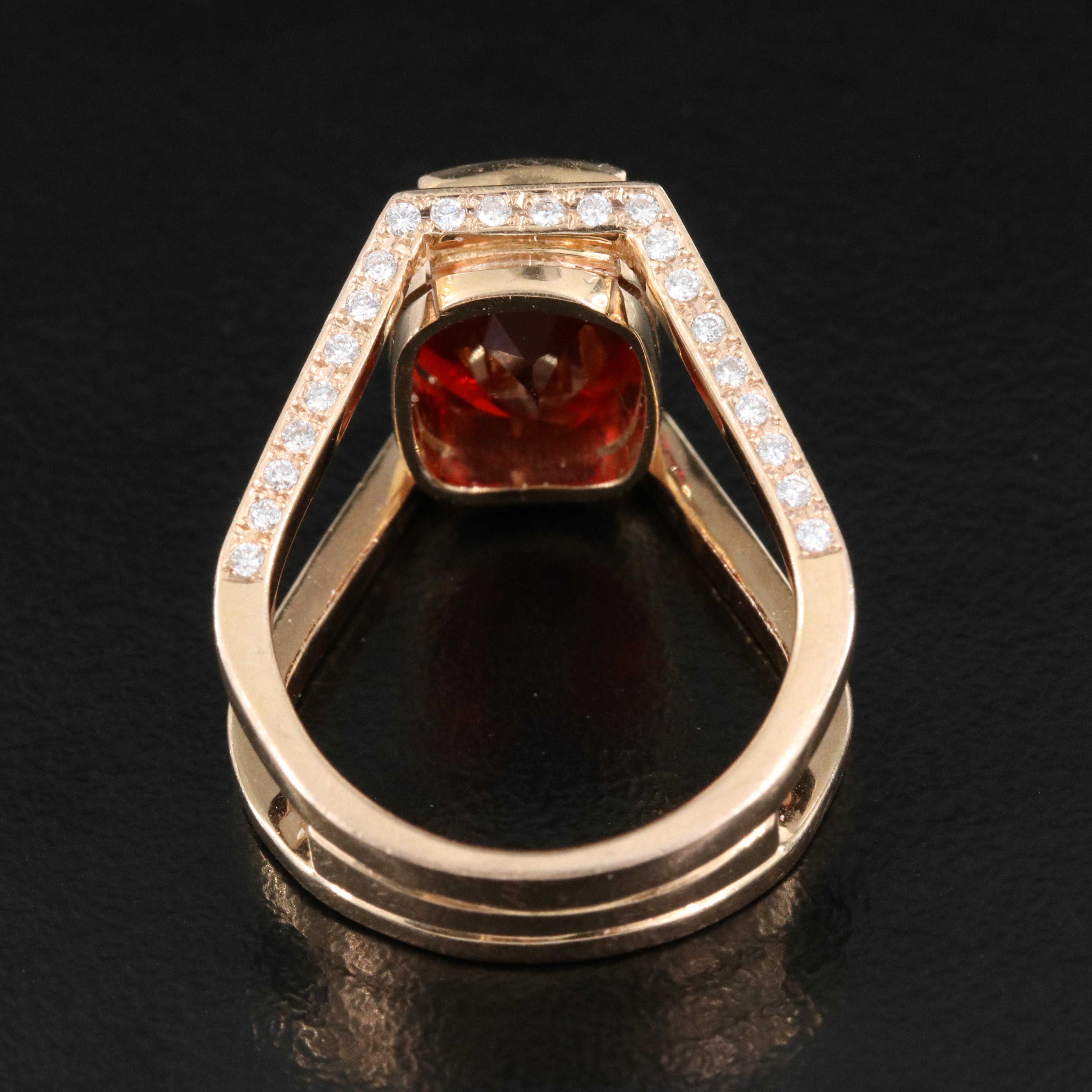 18K Rose Gold Fire Opal and Diamond Ring