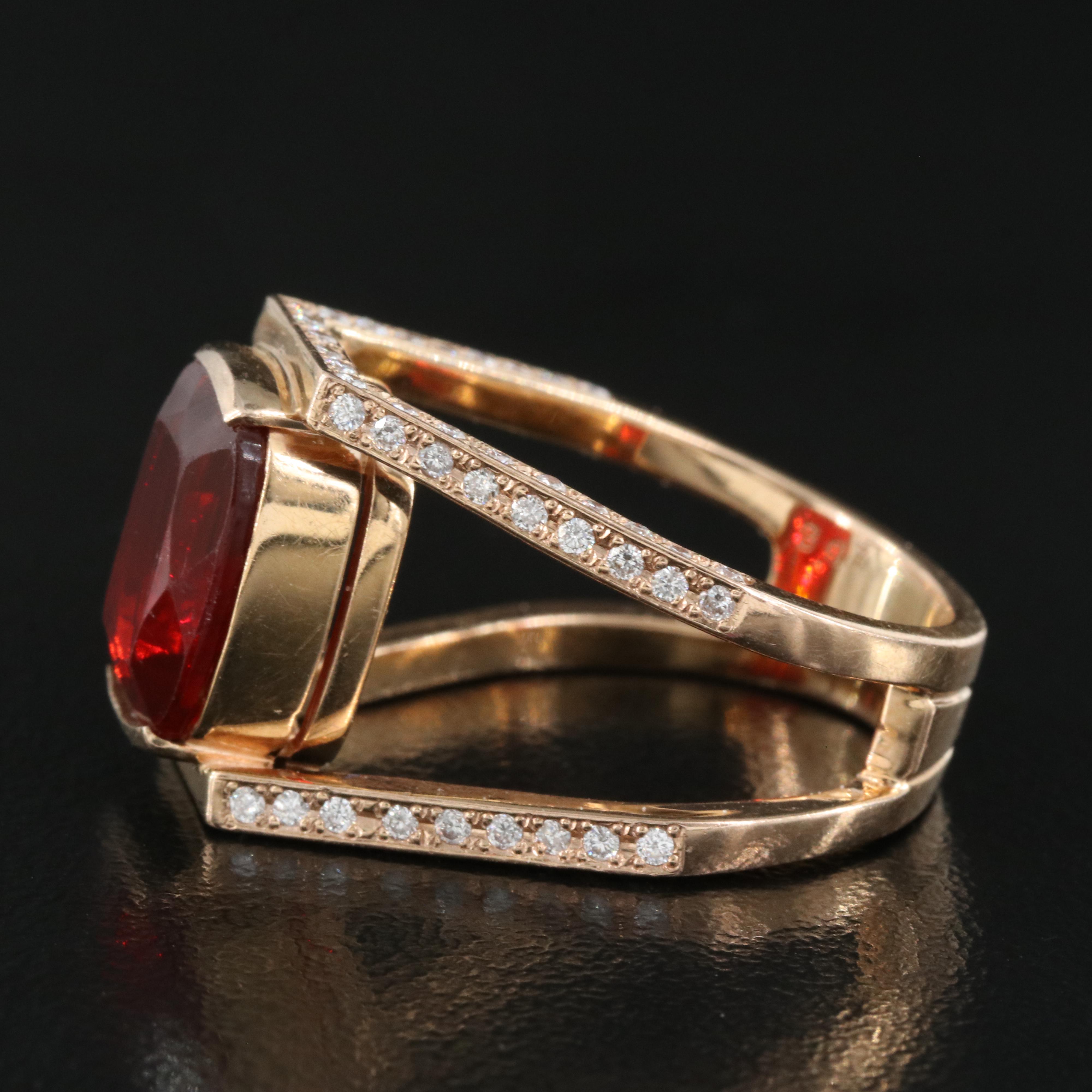 18K Rose Gold Fire Opal and Diamond Ring