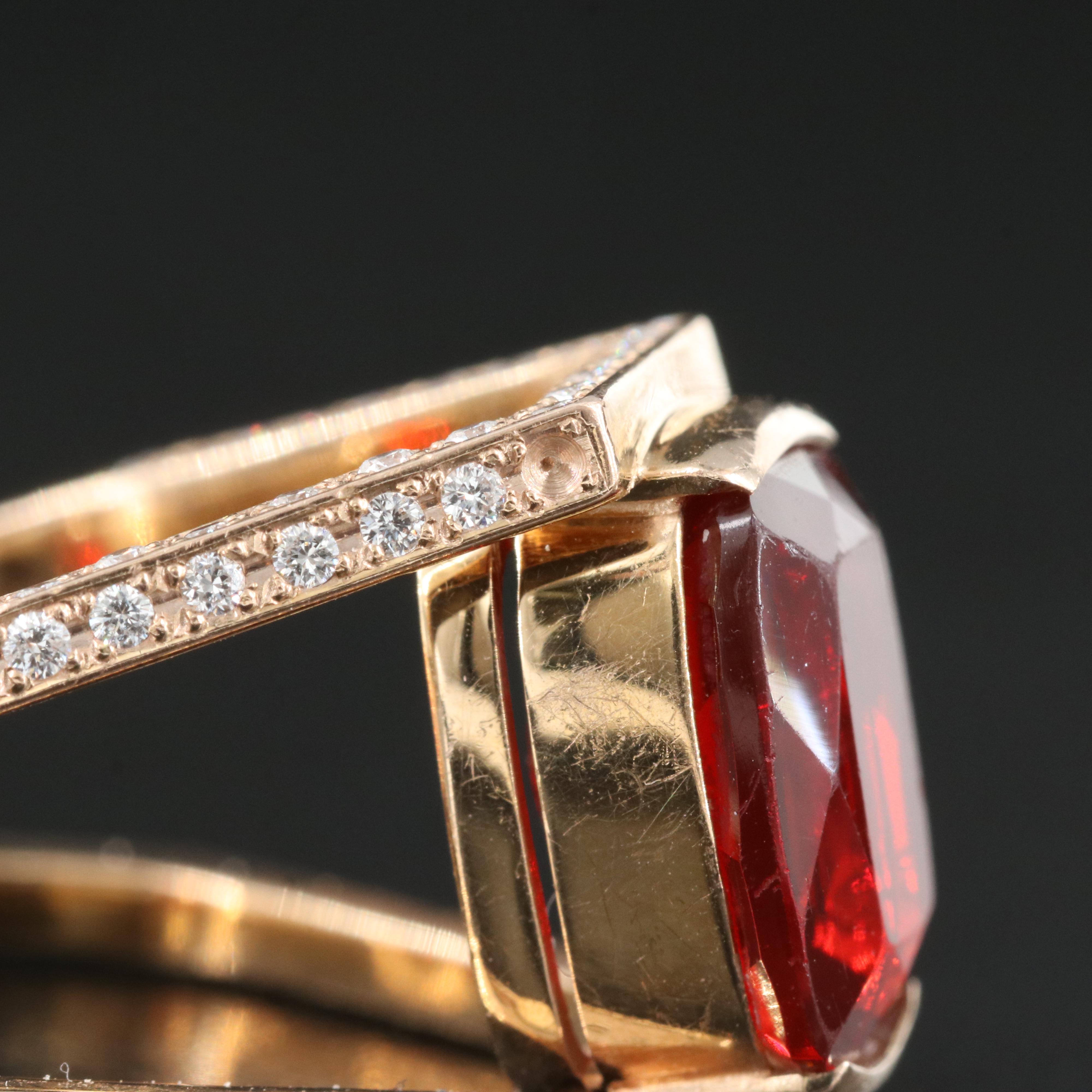 18K Rose Gold Fire Opal and Diamond Ring