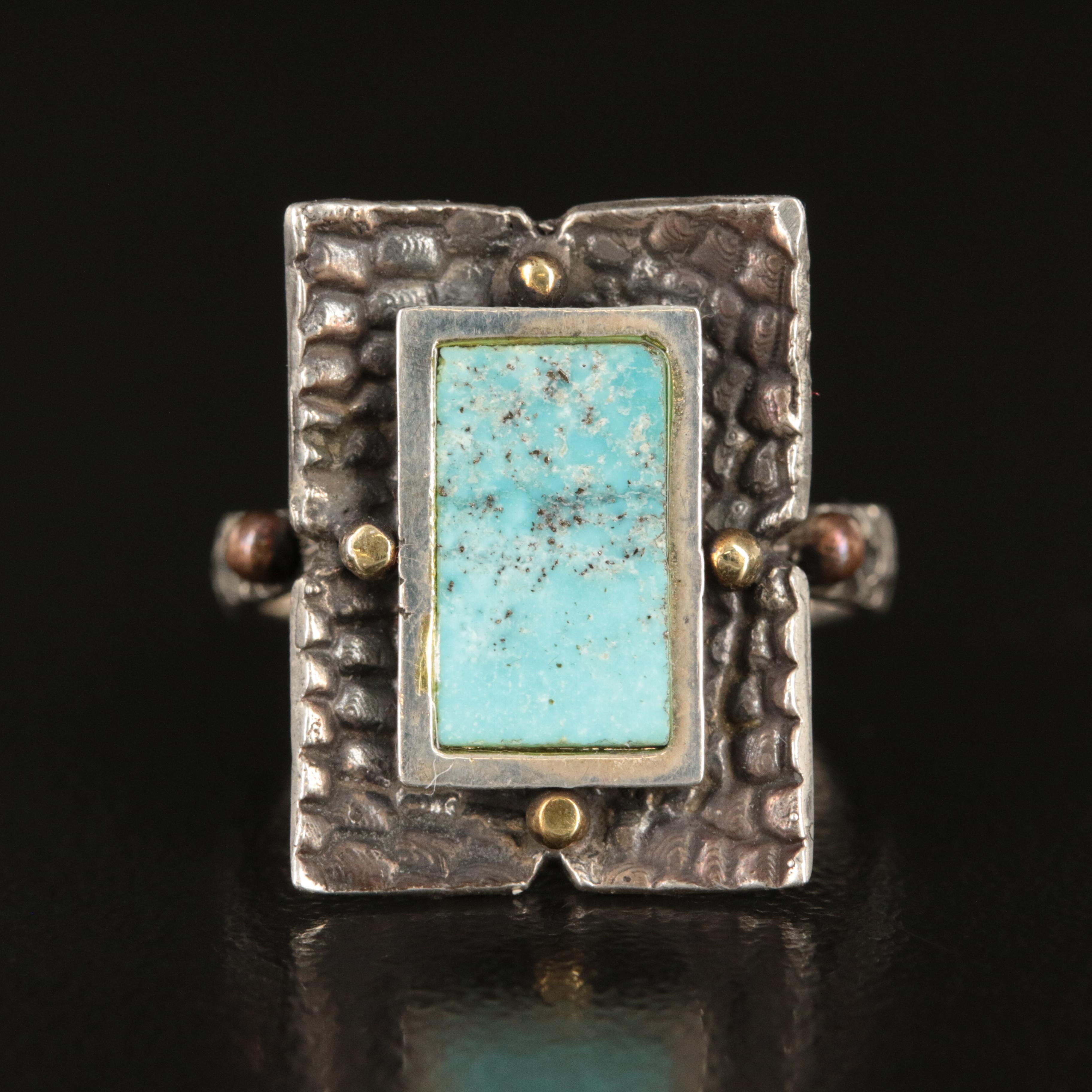 Sterling Turquoise Ring with Bead Accents
