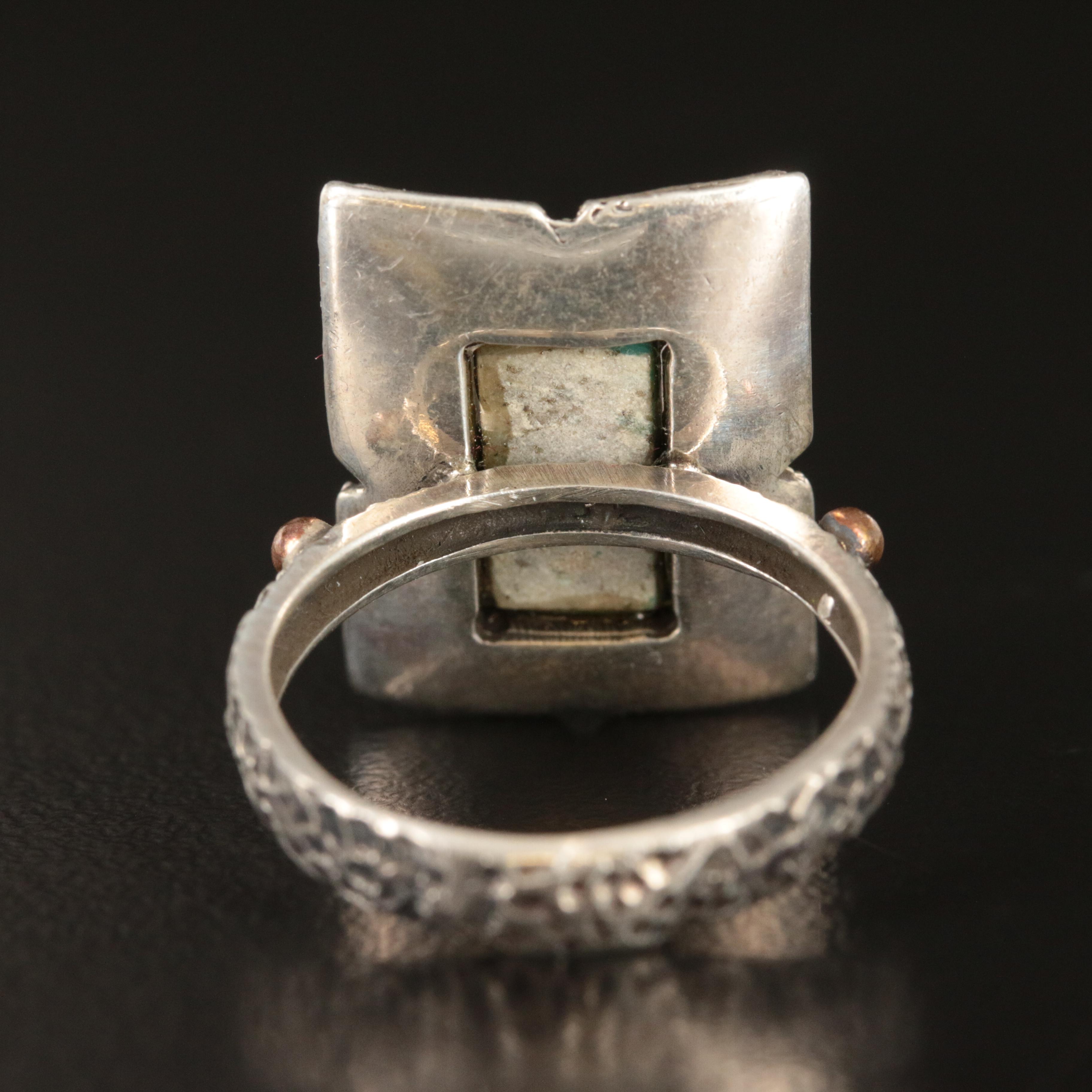 Sterling Turquoise Ring with Bead Accents