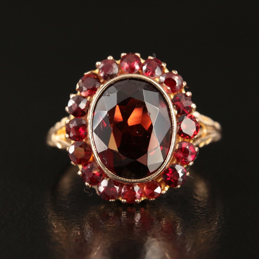 9K Garnet Halo Ring