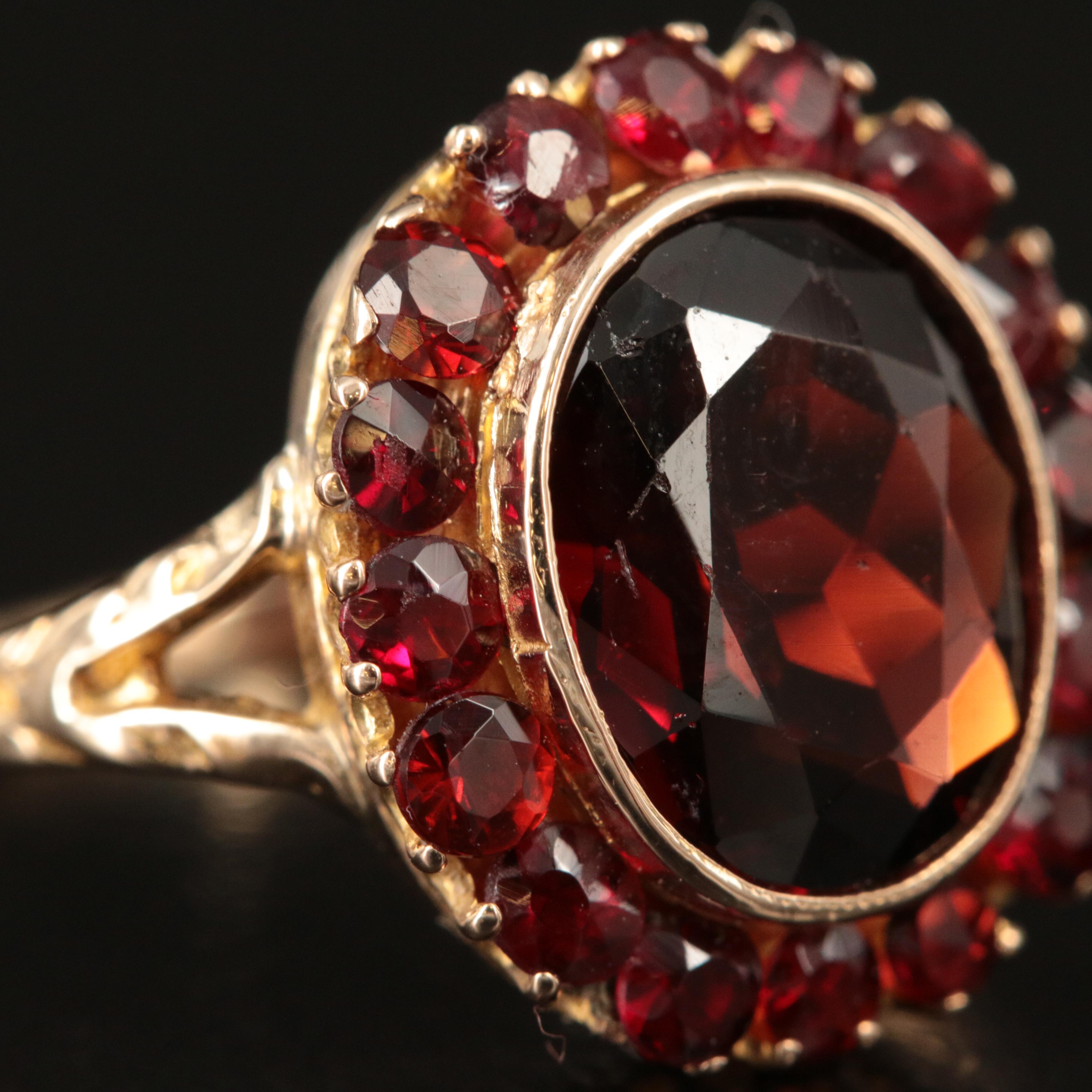 9K Garnet Halo Ring