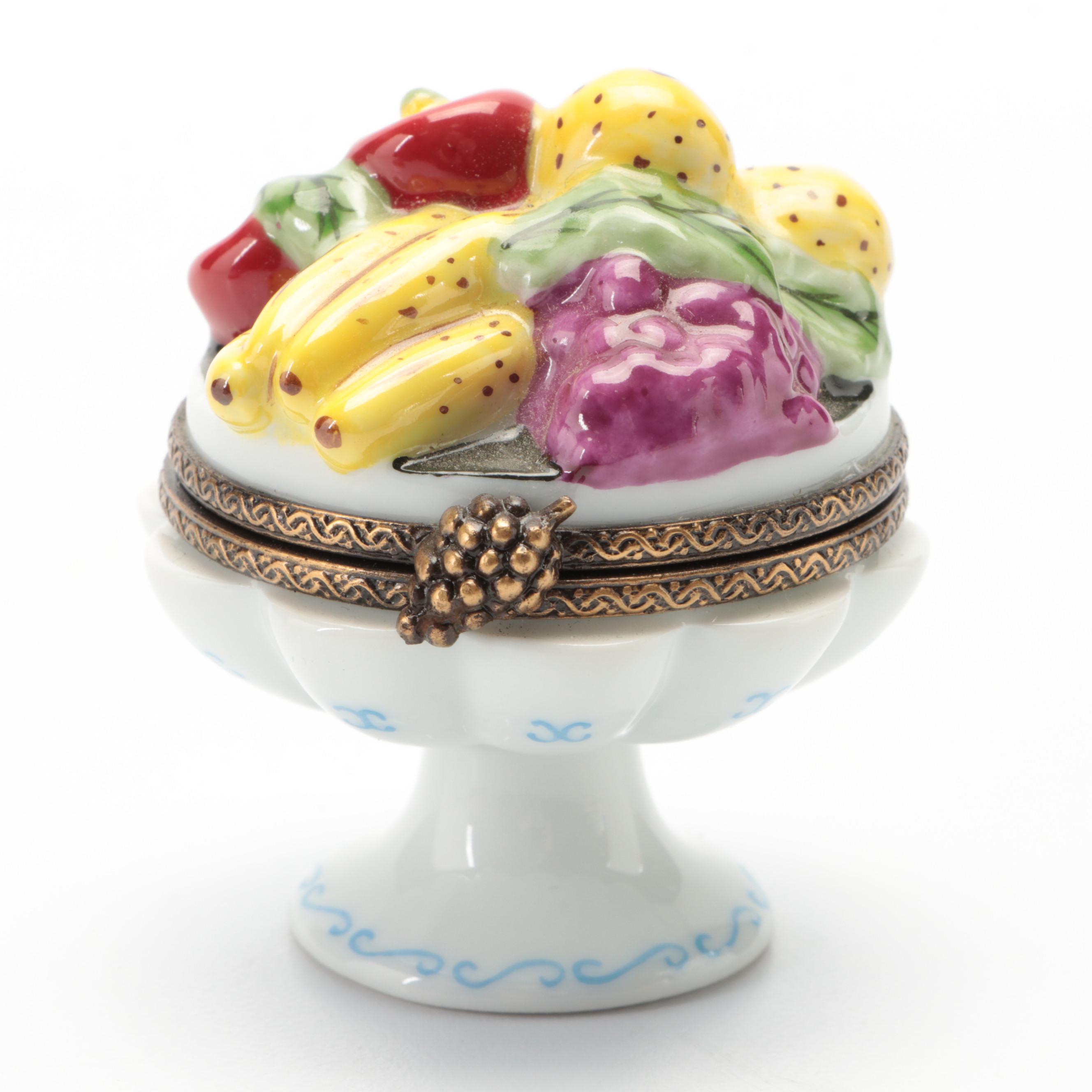 Fruit Bowl, Accordion and Other Limoges Porcelain Boxes