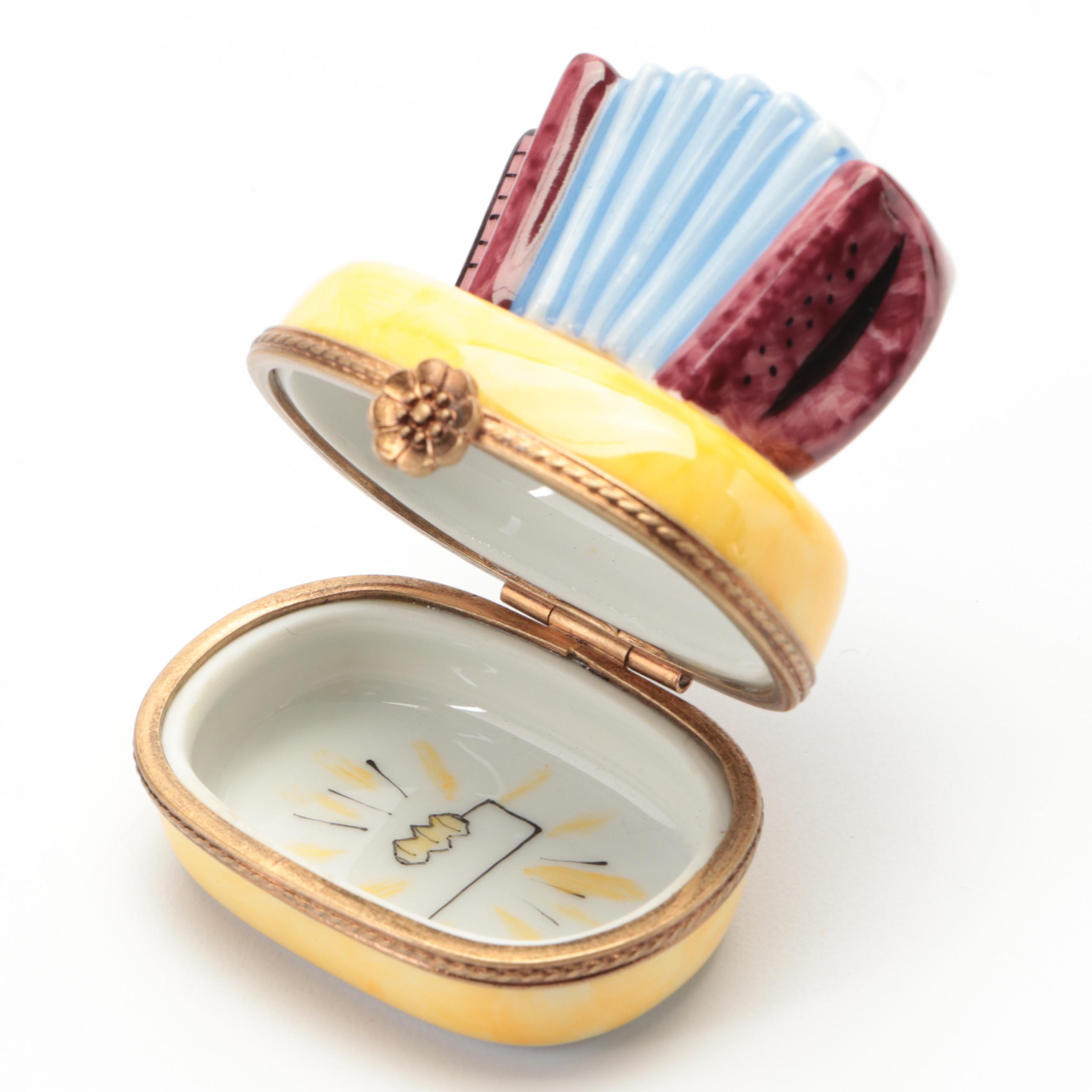 Fruit Bowl, Accordion and Other Limoges Porcelain Boxes