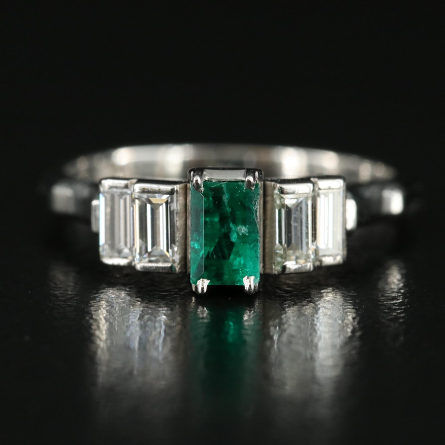 Platinum Emerald and Diamond Ring