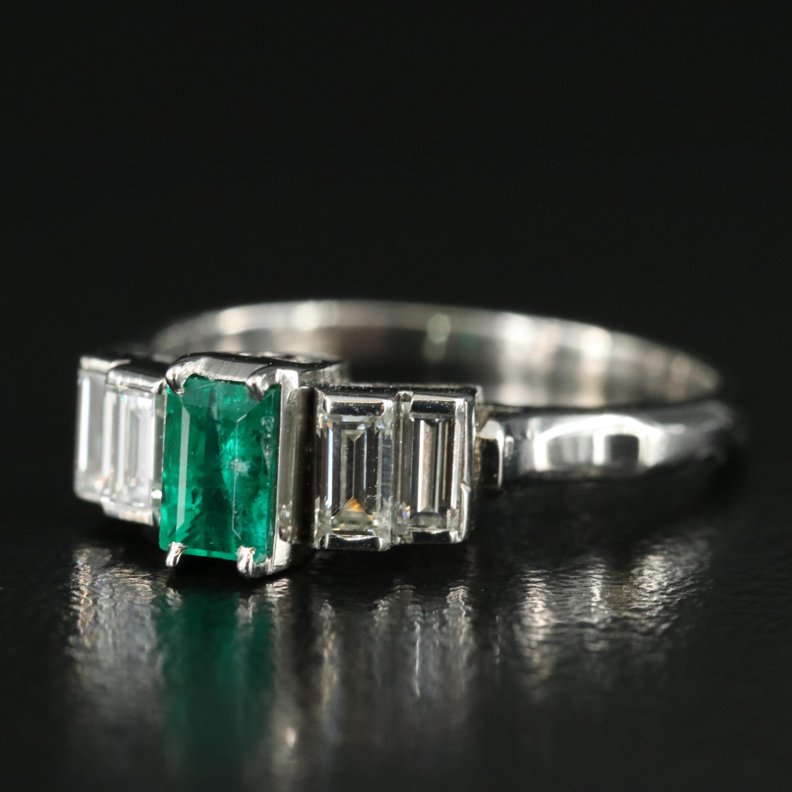 Platinum Emerald and Diamond Ring