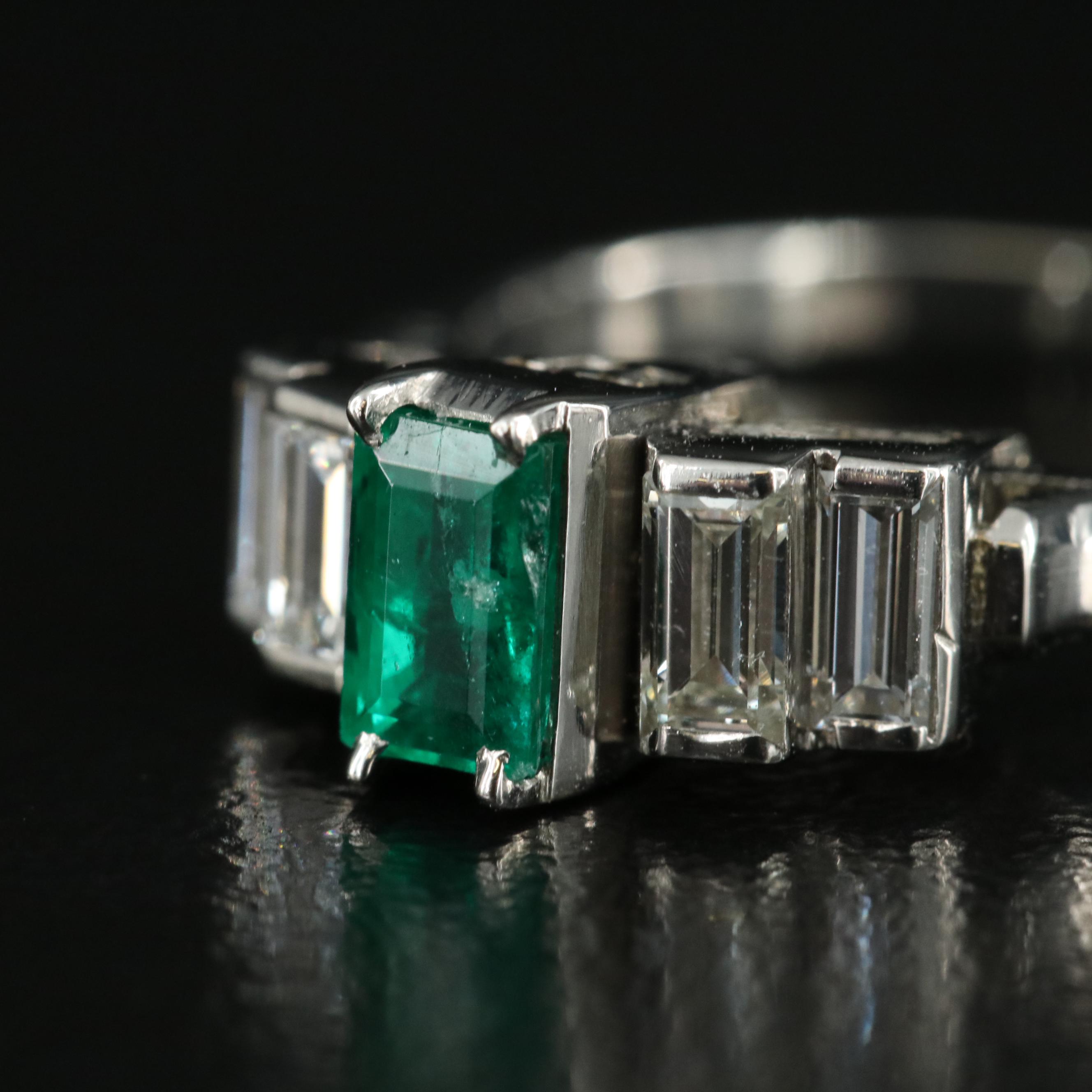 Platinum Emerald and Diamond Ring
