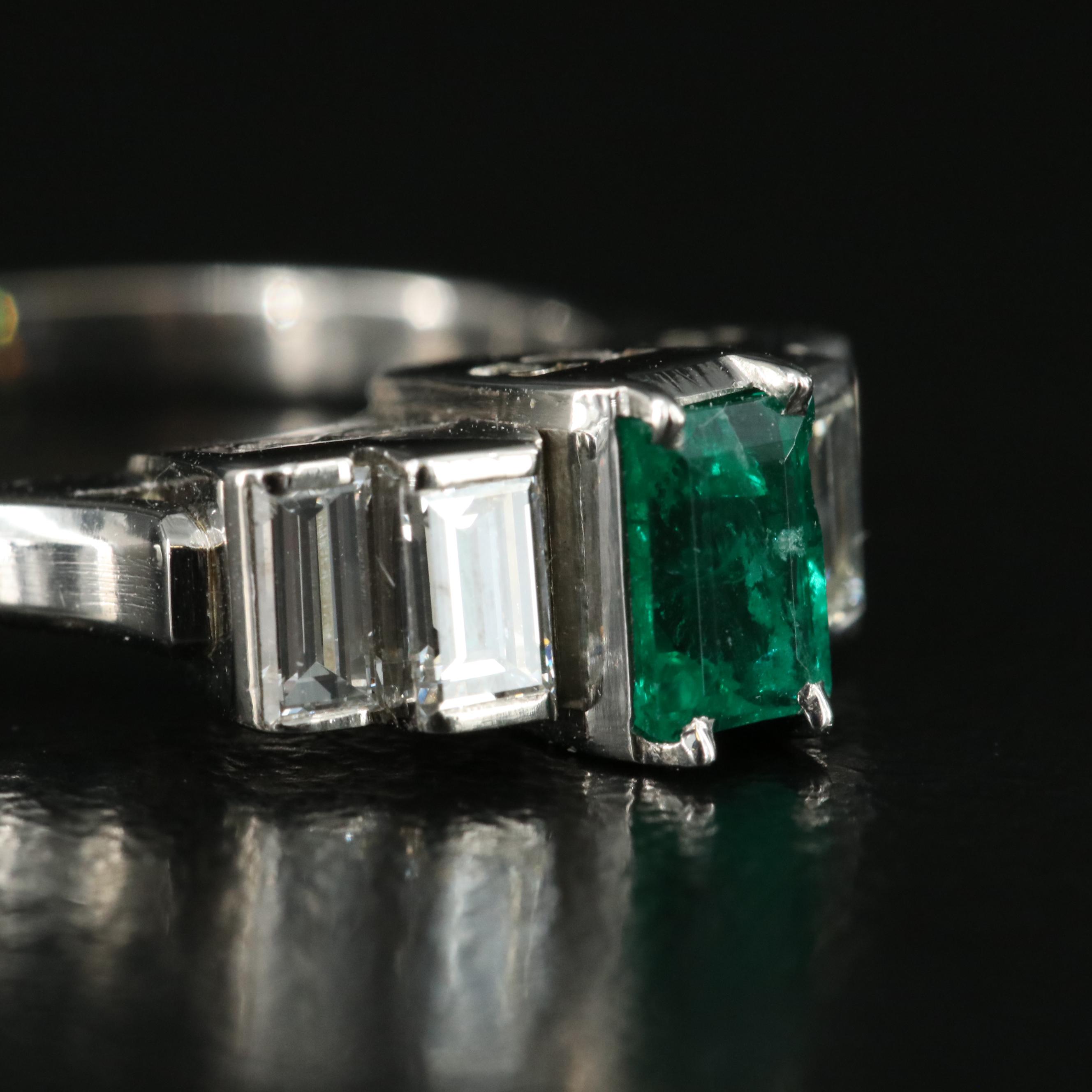 Platinum Emerald and Diamond Ring