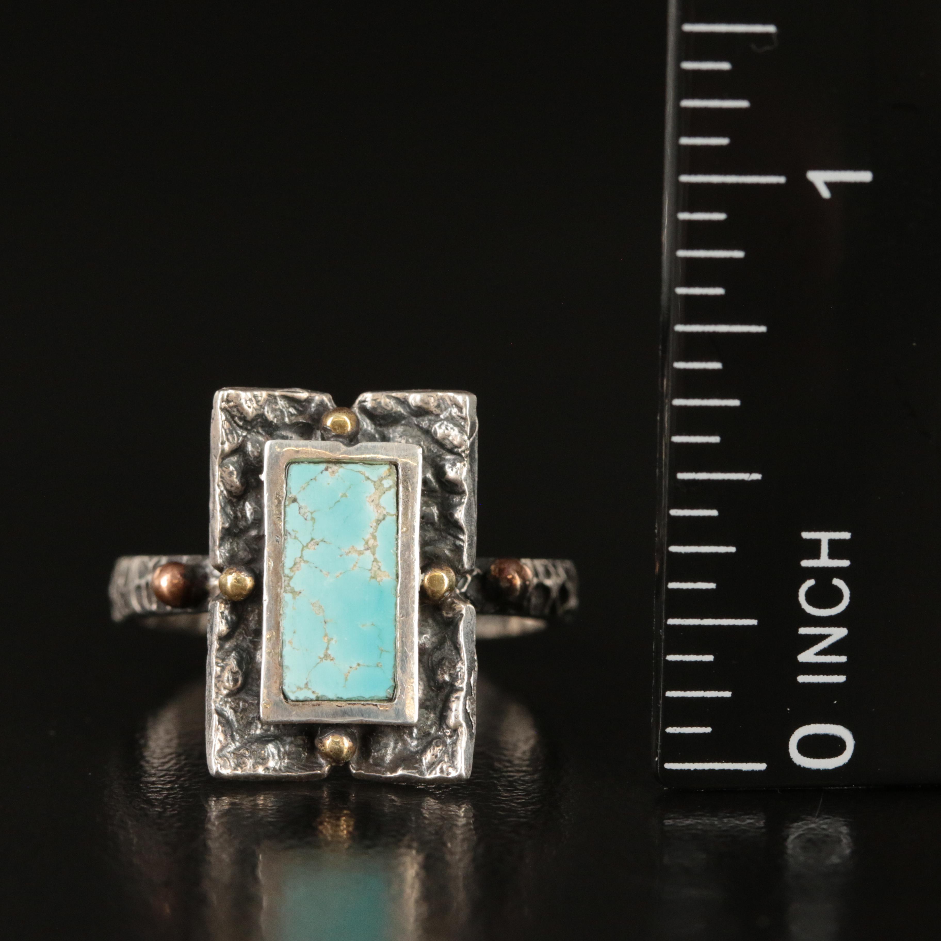 Sterling Turquoise Ring with Bead Detail