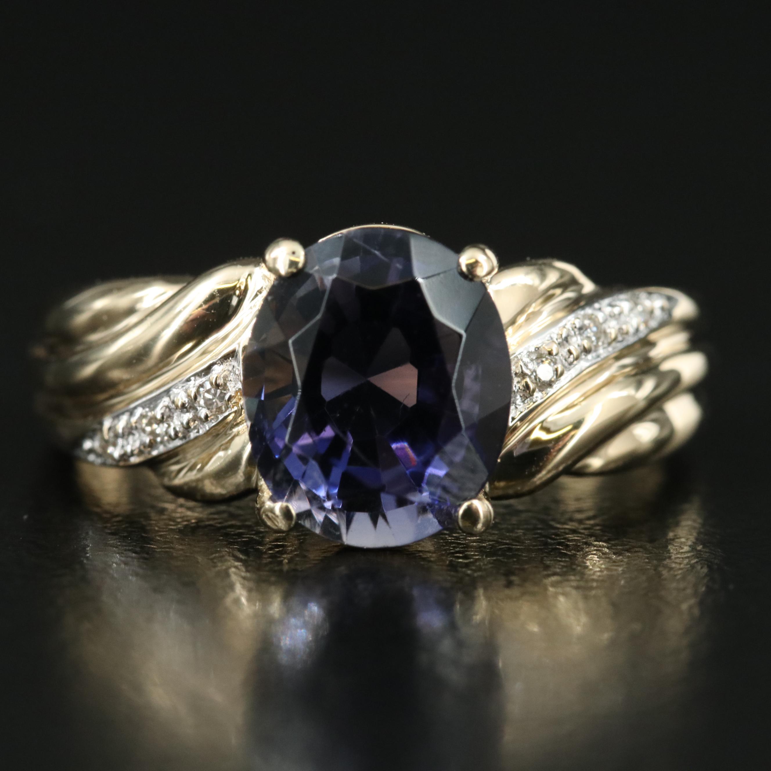 14K Iolite and Diamond Ring