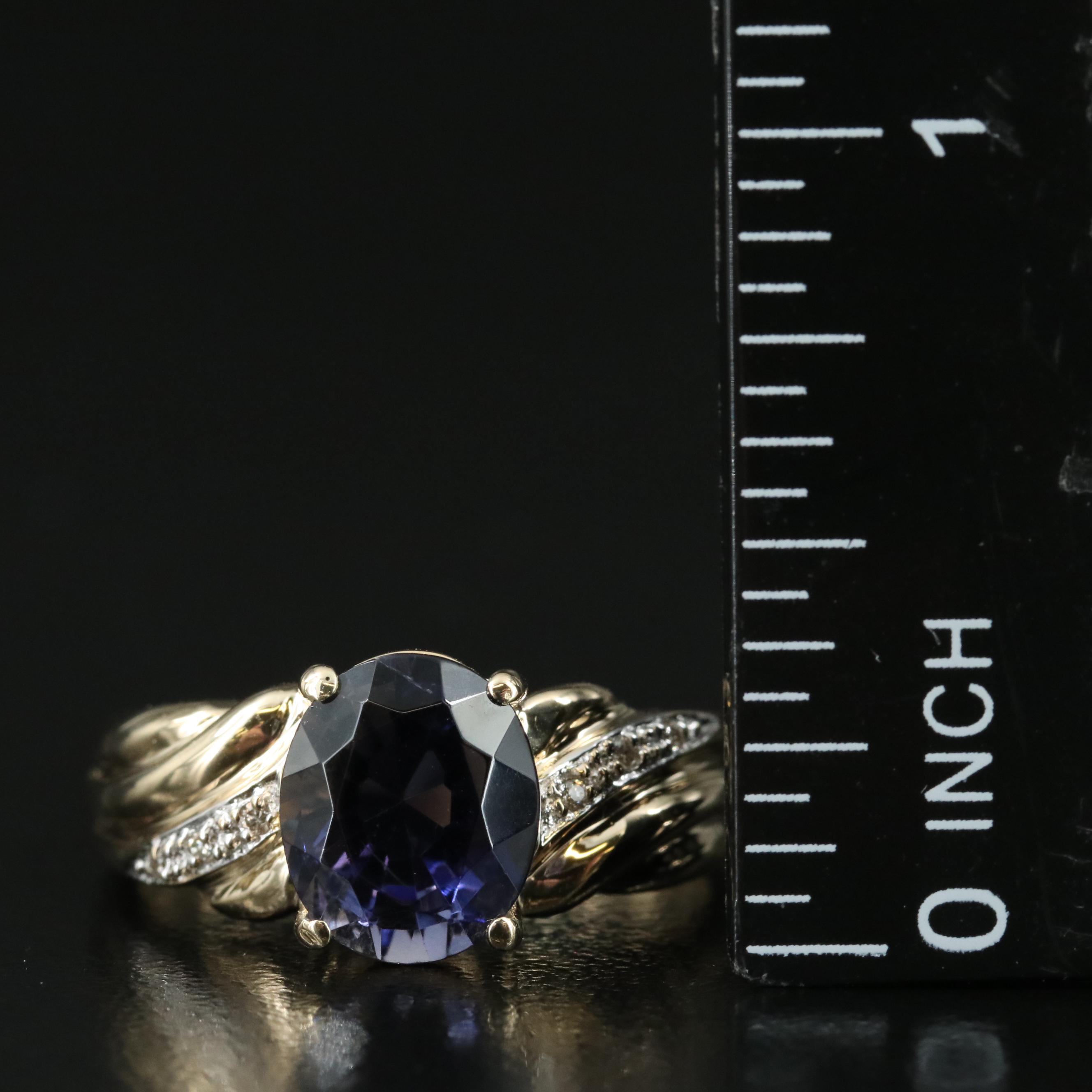 14K Iolite and Diamond Ring