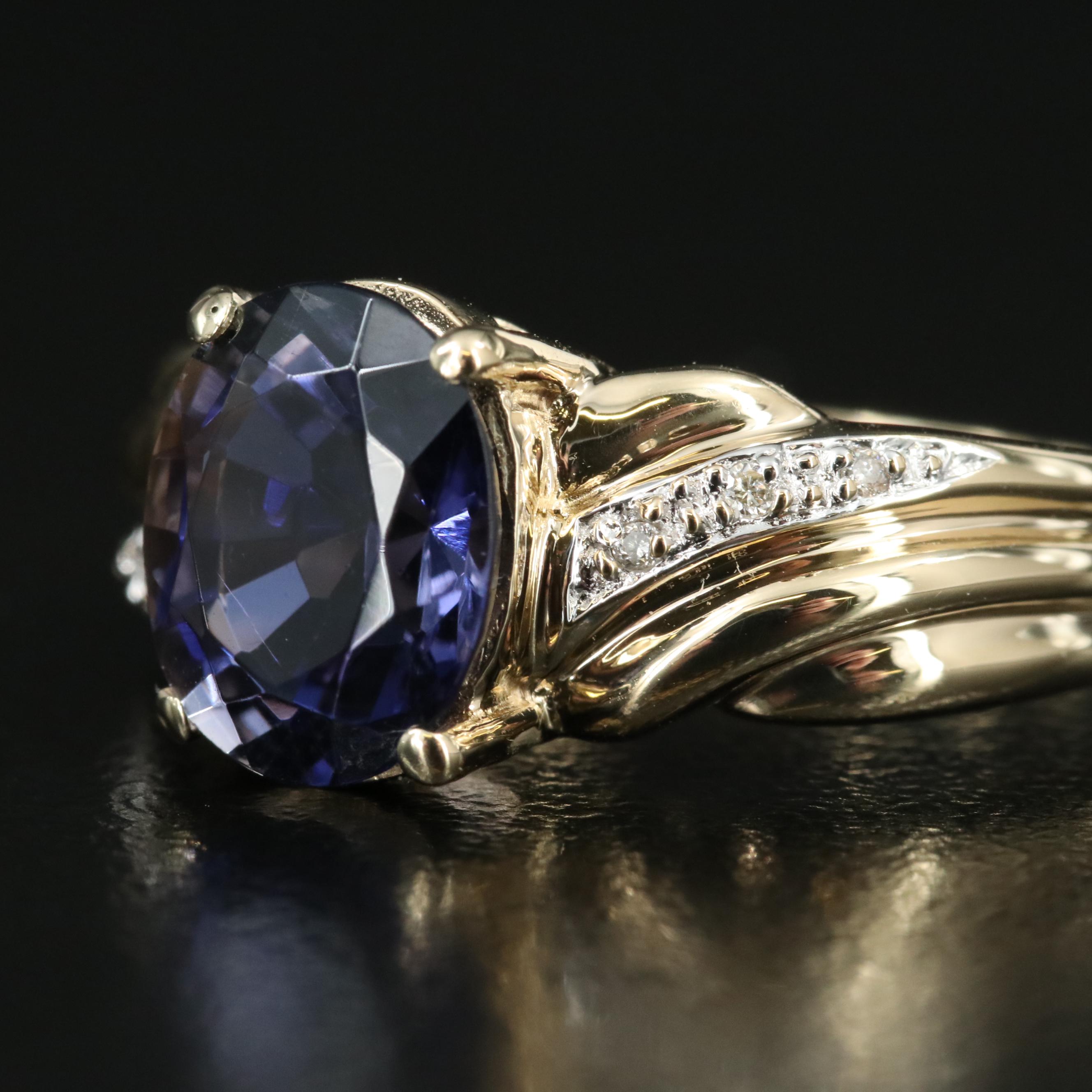 14K Iolite and Diamond Ring